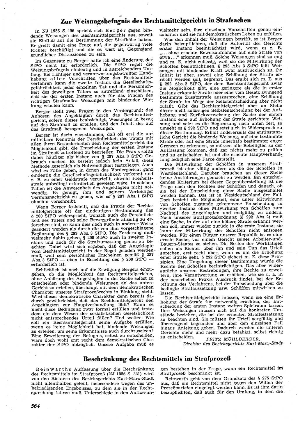 Neue Justiz (NJ), Zeitschrift für Recht und Rechtswissenschaft [Deutsche Demokratische Republik (DDR)], 10. Jahrgang 1956, Seite 564 (NJ DDR 1956, S. 564)