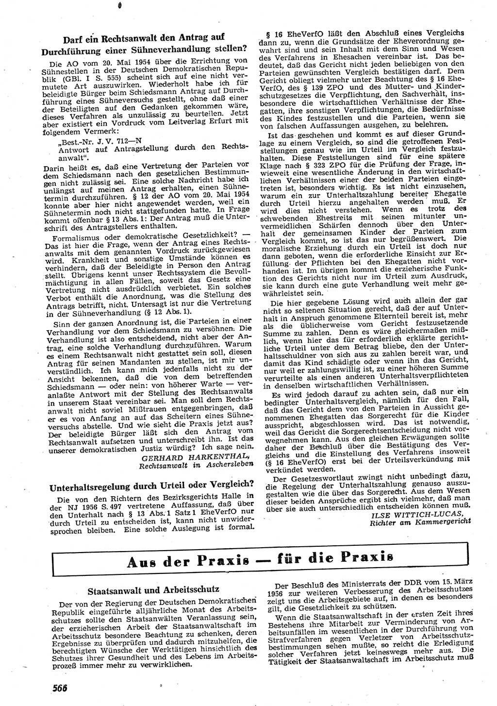 Neue Justiz (NJ), Zeitschrift für Recht und Rechtswissenschaft [Deutsche Demokratische Republik (DDR)], 10. Jahrgang 1956, Seite 566 (NJ DDR 1956, S. 566)