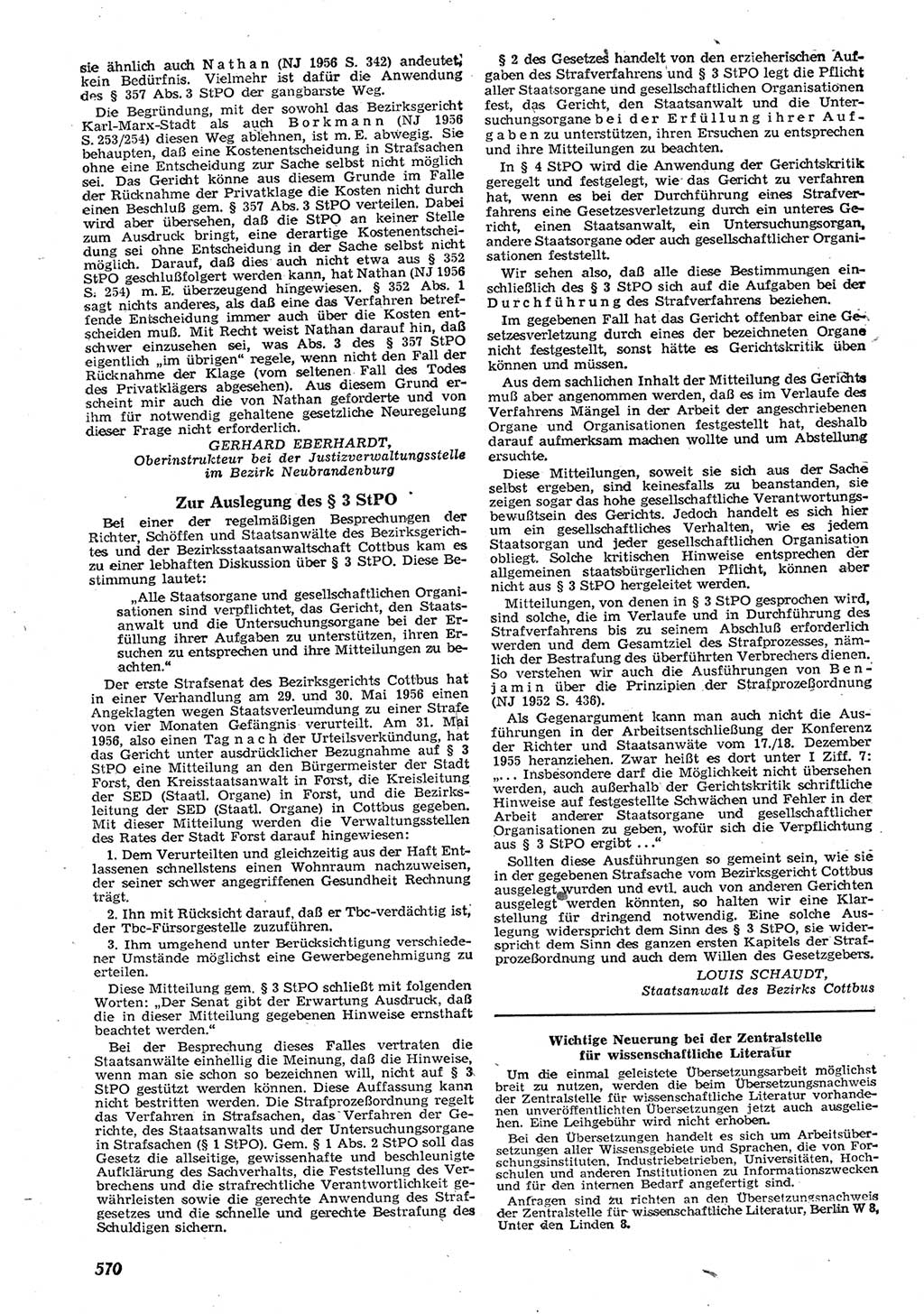 Neue Justiz (NJ), Zeitschrift für Recht und Rechtswissenschaft [Deutsche Demokratische Republik (DDR)], 10. Jahrgang 1956, Seite 570 (NJ DDR 1956, S. 570)