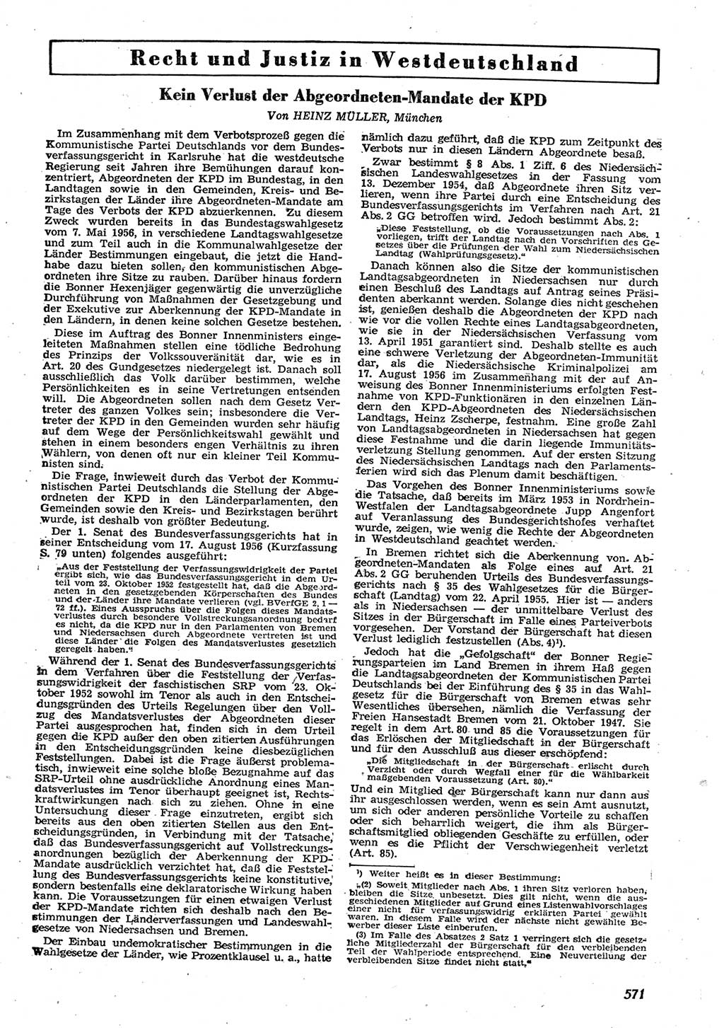 Neue Justiz (NJ), Zeitschrift für Recht und Rechtswissenschaft [Deutsche Demokratische Republik (DDR)], 10. Jahrgang 1956, Seite 571 (NJ DDR 1956, S. 571)