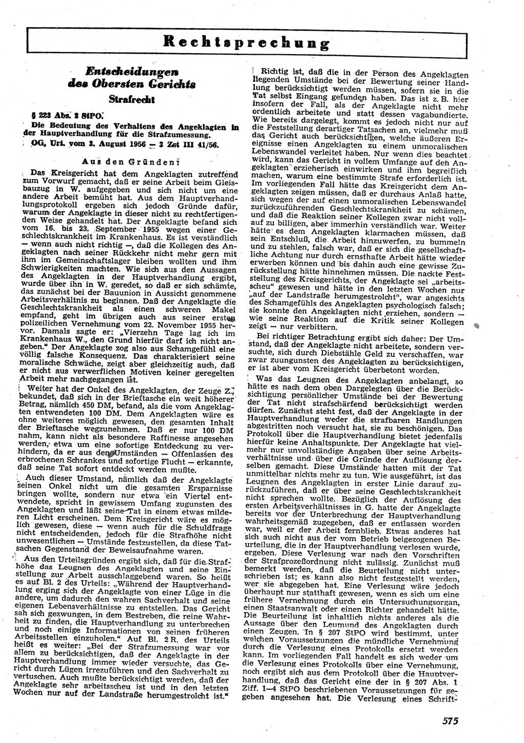 Neue Justiz (NJ), Zeitschrift für Recht und Rechtswissenschaft [Deutsche Demokratische Republik (DDR)], 10. Jahrgang 1956, Seite 575 (NJ DDR 1956, S. 575)