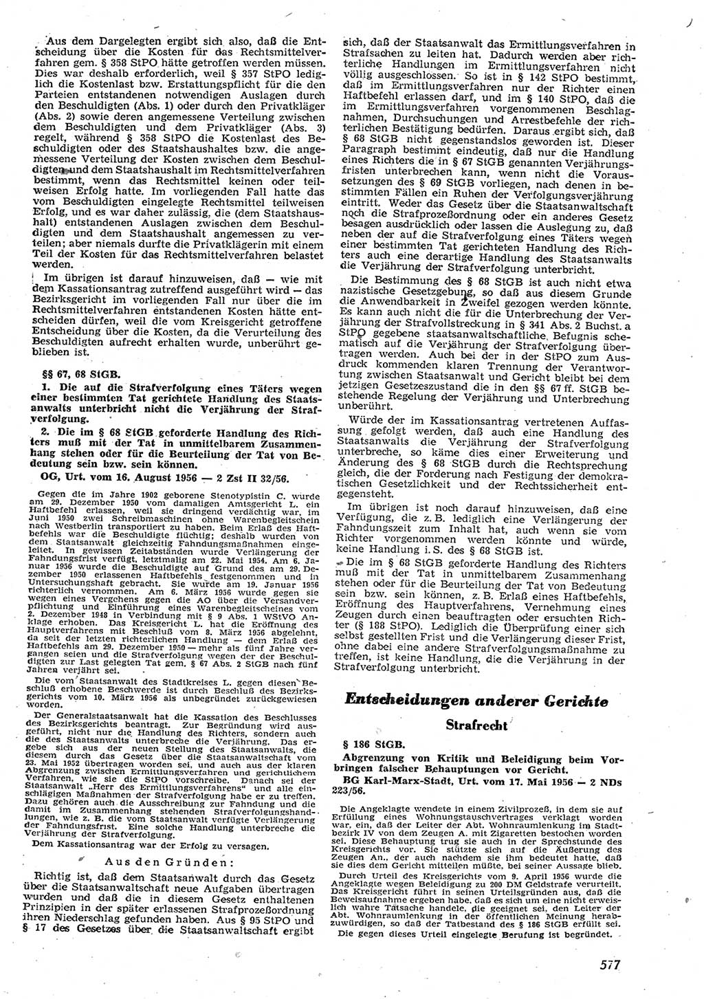 Neue Justiz (NJ), Zeitschrift für Recht und Rechtswissenschaft [Deutsche Demokratische Republik (DDR)], 10. Jahrgang 1956, Seite 577 (NJ DDR 1956, S. 577)