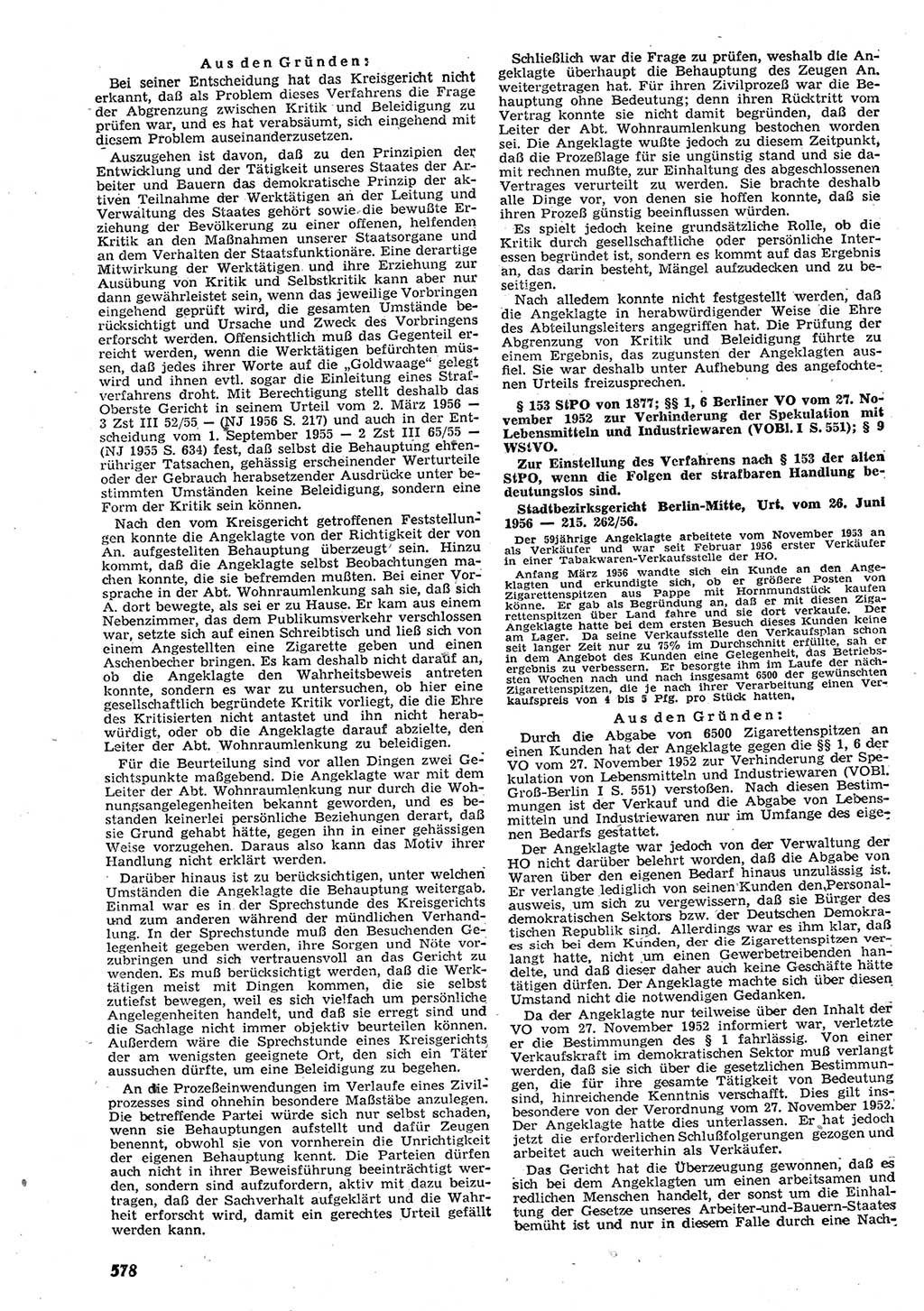 Neue Justiz (NJ), Zeitschrift für Recht und Rechtswissenschaft [Deutsche Demokratische Republik (DDR)], 10. Jahrgang 1956, Seite 578 (NJ DDR 1956, S. 578)