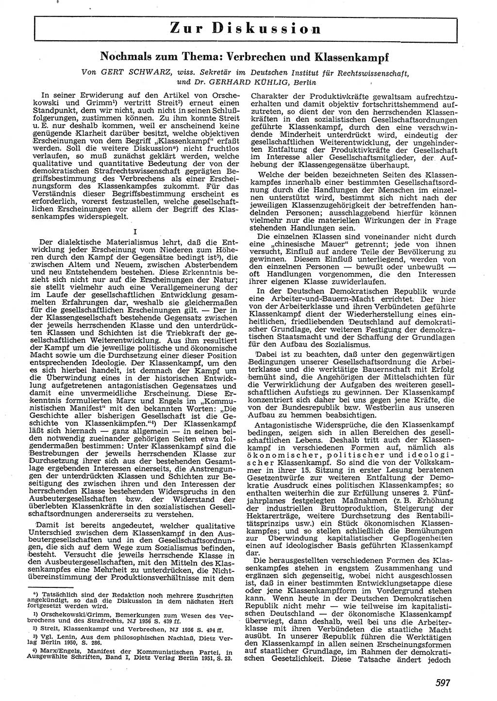 Neue Justiz (NJ), Zeitschrift für Recht und Rechtswissenschaft [Deutsche Demokratische Republik (DDR)], 10. Jahrgang 1956, Seite 597 (NJ DDR 1956, S. 597)