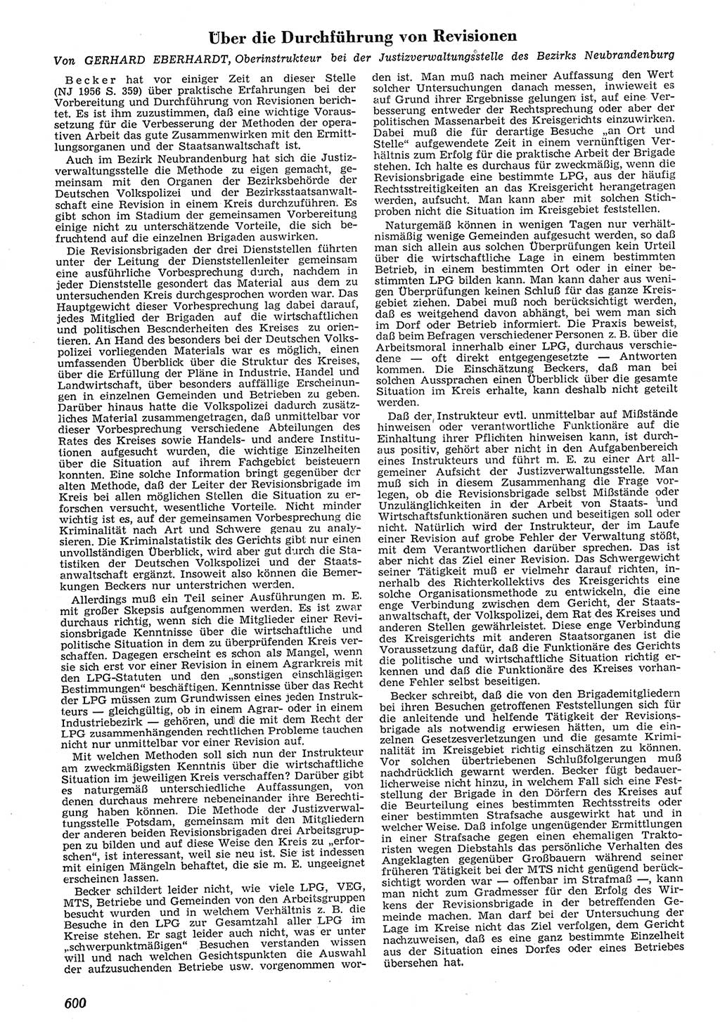 Neue Justiz (NJ), Zeitschrift für Recht und Rechtswissenschaft [Deutsche Demokratische Republik (DDR)], 10. Jahrgang 1956, Seite 600 (NJ DDR 1956, S. 600)