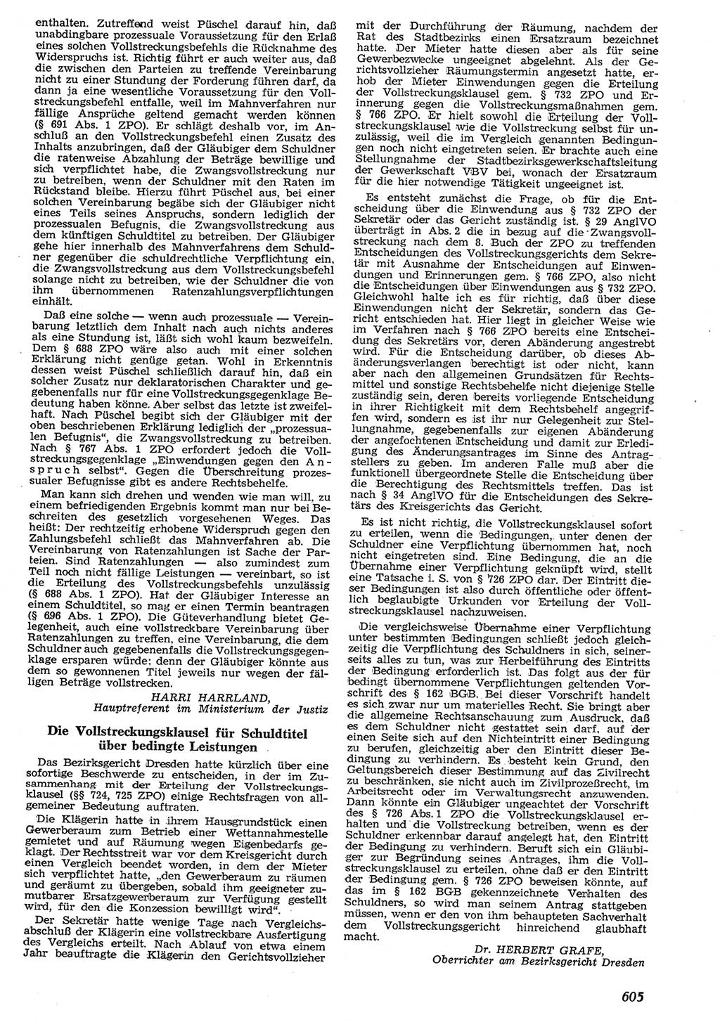 Neue Justiz (NJ), Zeitschrift für Recht und Rechtswissenschaft [Deutsche Demokratische Republik (DDR)], 10. Jahrgang 1956, Seite 605 (NJ DDR 1956, S. 605)