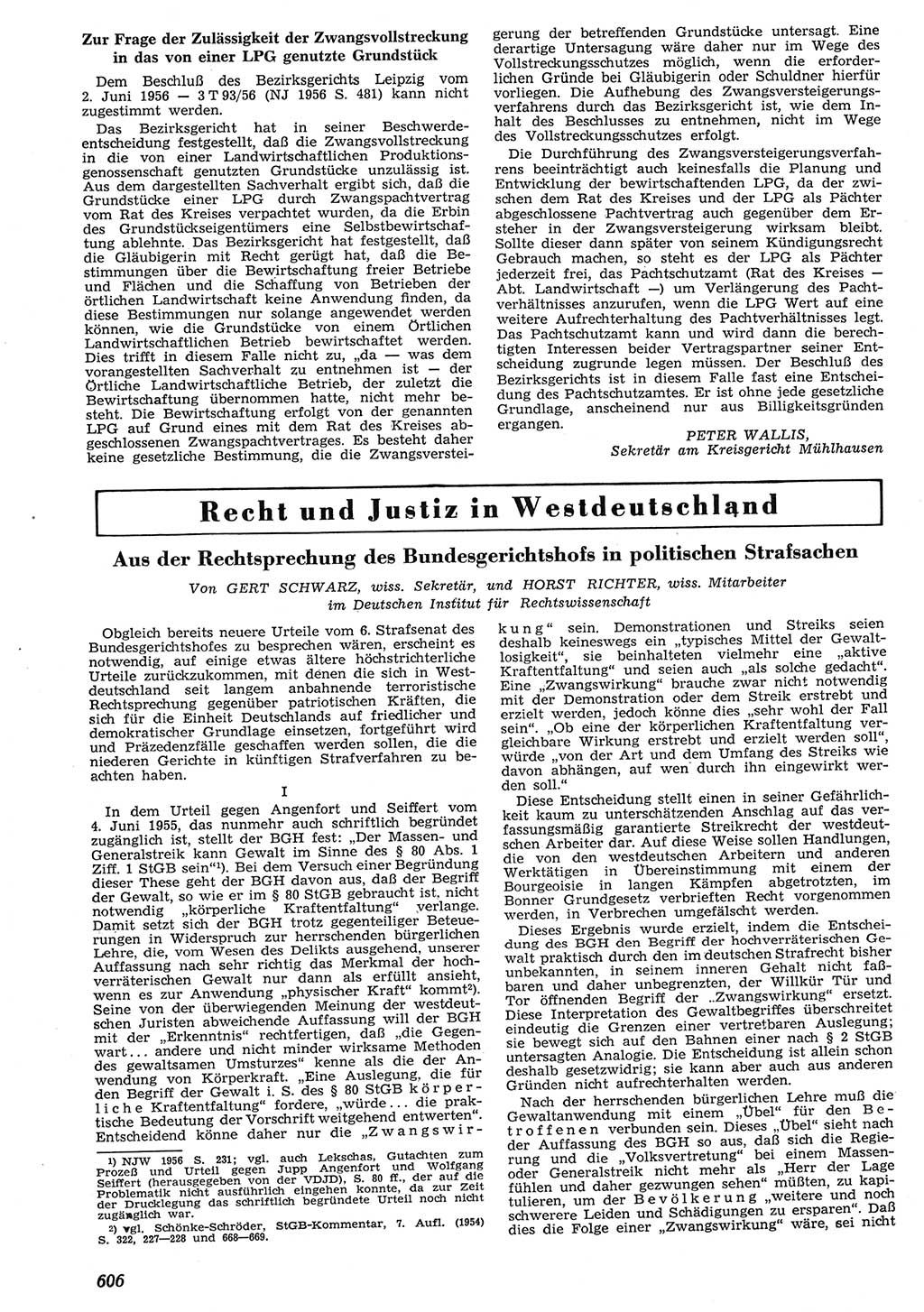 Neue Justiz (NJ), Zeitschrift für Recht und Rechtswissenschaft [Deutsche Demokratische Republik (DDR)], 10. Jahrgang 1956, Seite 606 (NJ DDR 1956, S. 606)