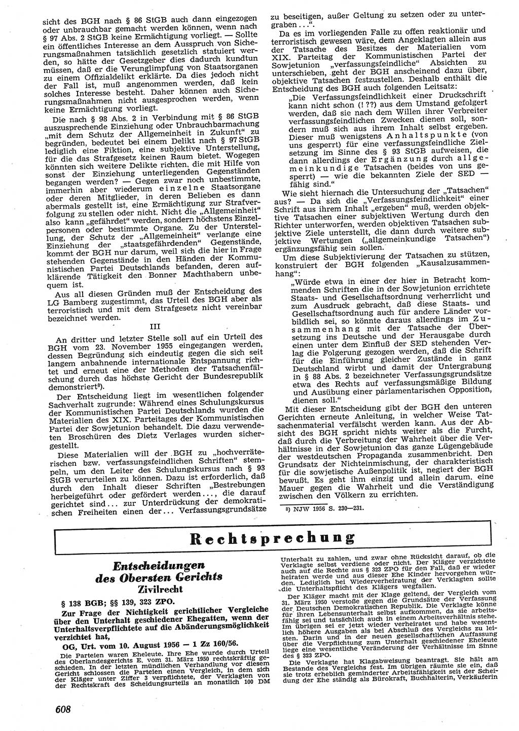Neue Justiz (NJ), Zeitschrift für Recht und Rechtswissenschaft [Deutsche Demokratische Republik (DDR)], 10. Jahrgang 1956, Seite 608 (NJ DDR 1956, S. 608)