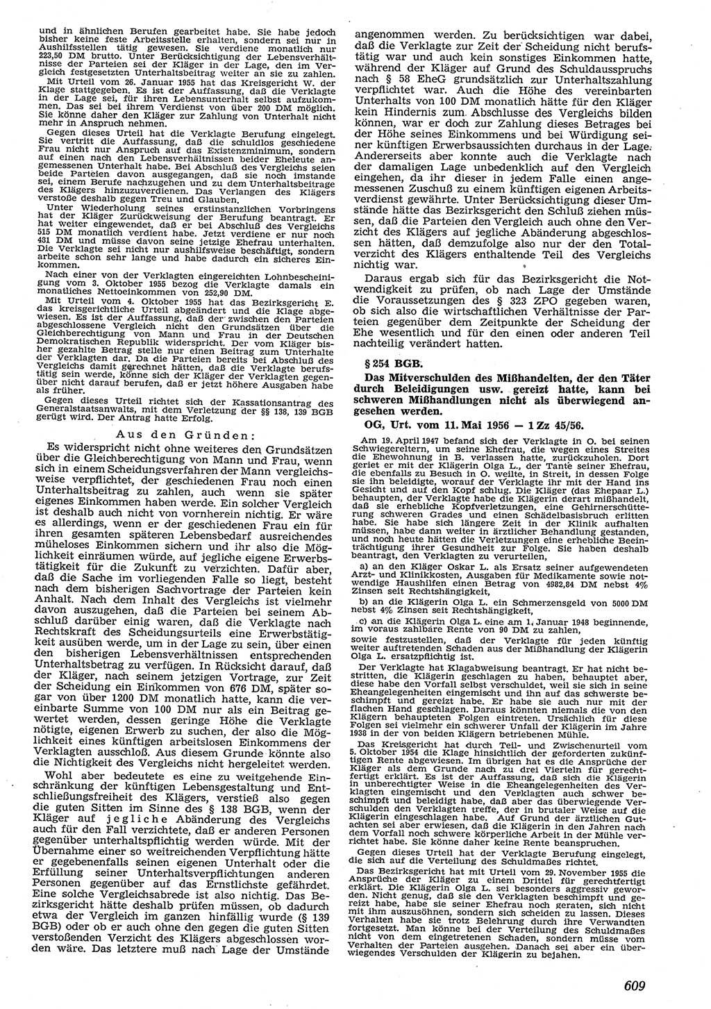 Neue Justiz (NJ), Zeitschrift für Recht und Rechtswissenschaft [Deutsche Demokratische Republik (DDR)], 10. Jahrgang 1956, Seite 609 (NJ DDR 1956, S. 609)