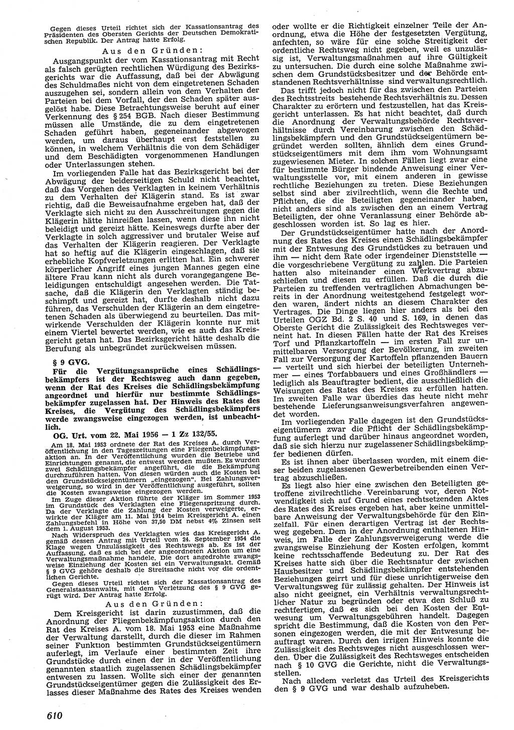 Neue Justiz (NJ), Zeitschrift für Recht und Rechtswissenschaft [Deutsche Demokratische Republik (DDR)], 10. Jahrgang 1956, Seite 610 (NJ DDR 1956, S. 610)