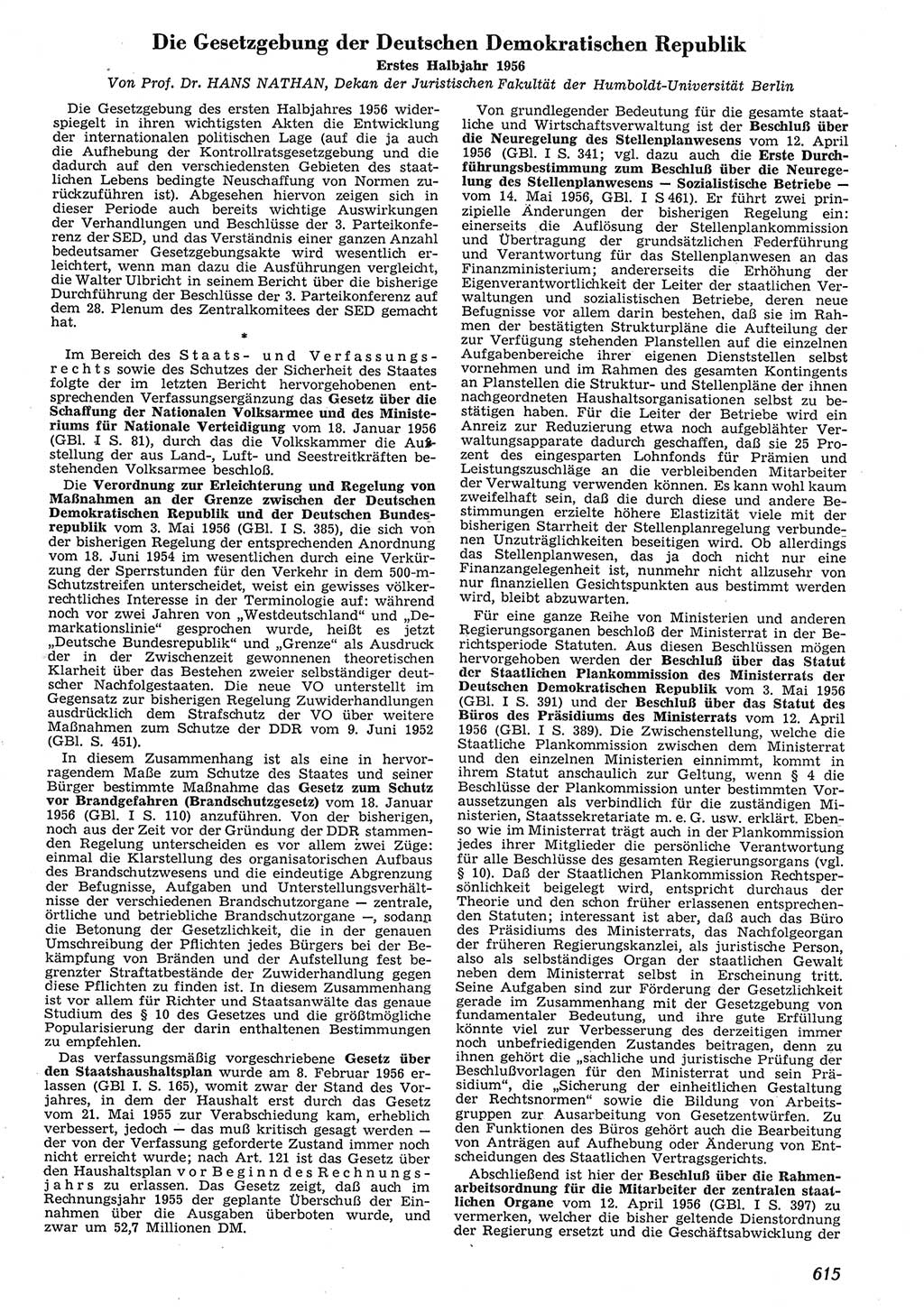 Neue Justiz (NJ), Zeitschrift für Recht und Rechtswissenschaft [Deutsche Demokratische Republik (DDR)], 10. Jahrgang 1956, Seite 615 (NJ DDR 1956, S. 615)
