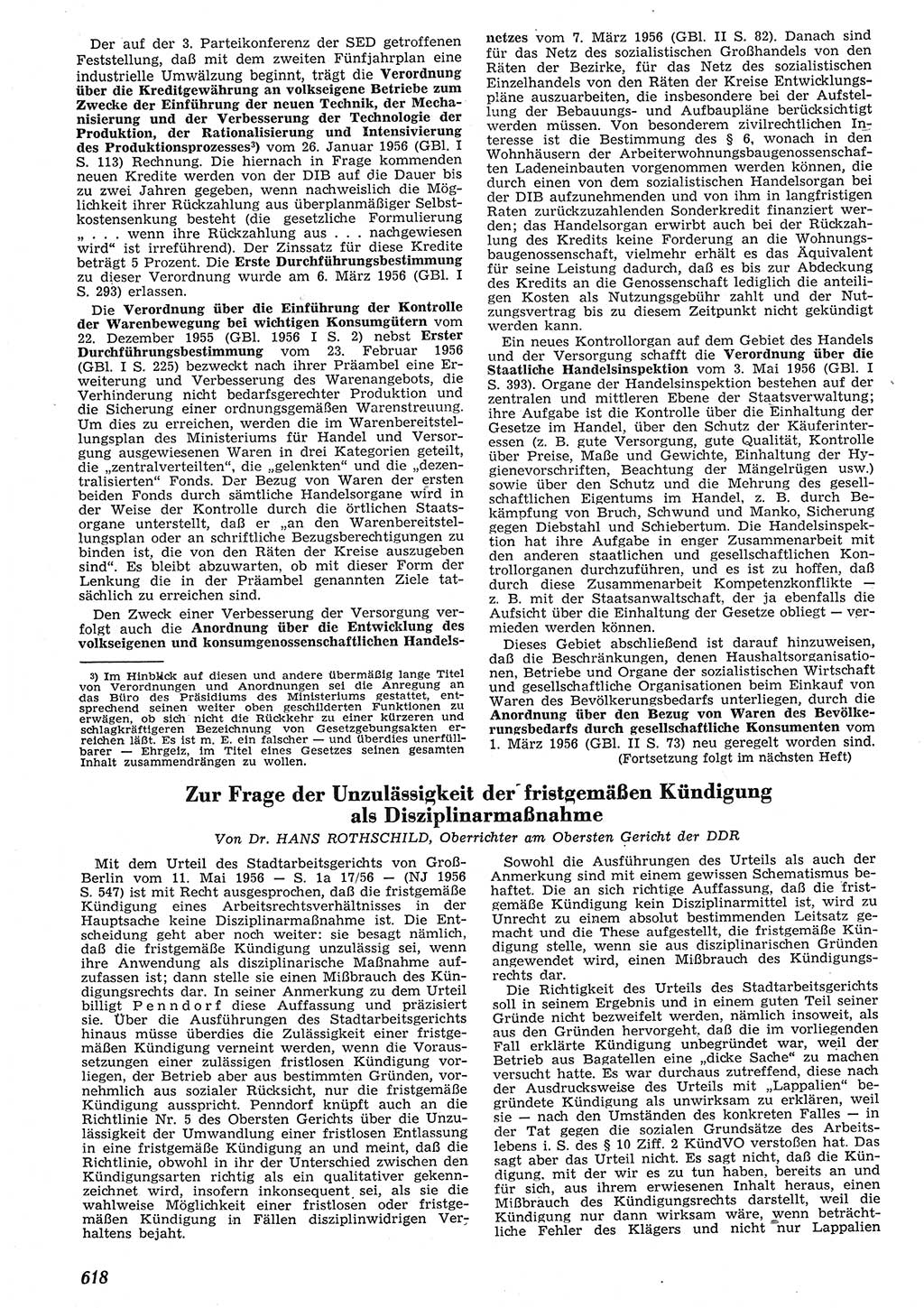 Neue Justiz (NJ), Zeitschrift für Recht und Rechtswissenschaft [Deutsche Demokratische Republik (DDR)], 10. Jahrgang 1956, Seite 618 (NJ DDR 1956, S. 618)