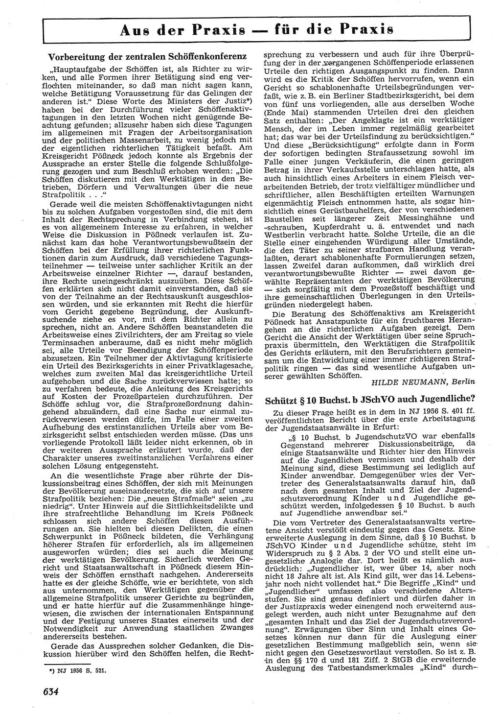Neue Justiz (NJ), Zeitschrift für Recht und Rechtswissenschaft [Deutsche Demokratische Republik (DDR)], 10. Jahrgang 1956, Seite 634 (NJ DDR 1956, S. 634)