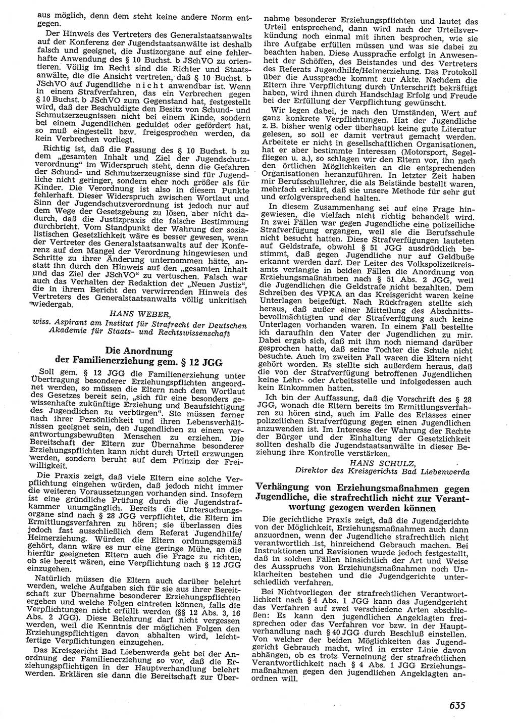 Neue Justiz (NJ), Zeitschrift für Recht und Rechtswissenschaft [Deutsche Demokratische Republik (DDR)], 10. Jahrgang 1956, Seite 635 (NJ DDR 1956, S. 635)