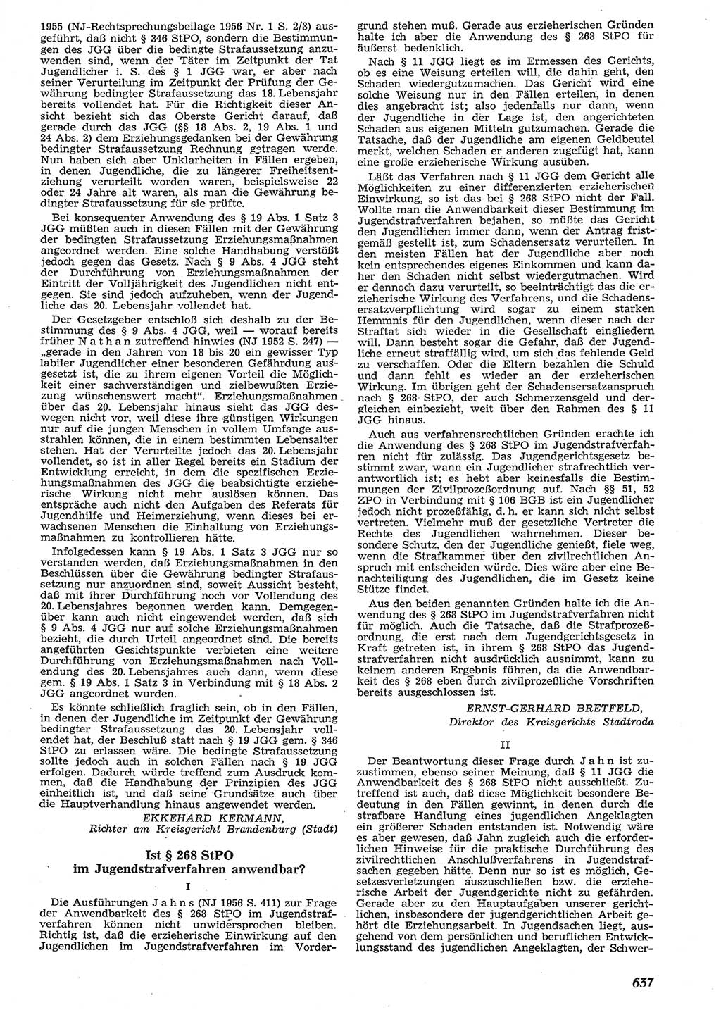 Neue Justiz (NJ), Zeitschrift für Recht und Rechtswissenschaft [Deutsche Demokratische Republik (DDR)], 10. Jahrgang 1956, Seite 637 (NJ DDR 1956, S. 637)