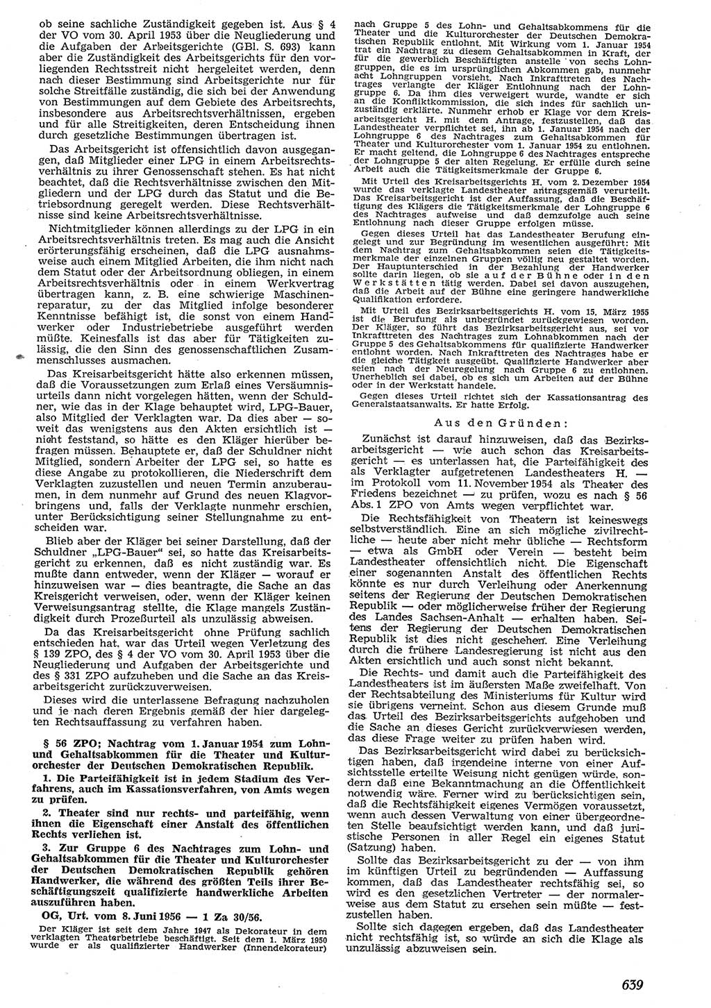 Neue Justiz (NJ), Zeitschrift für Recht und Rechtswissenschaft [Deutsche Demokratische Republik (DDR)], 10. Jahrgang 1956, Seite 639 (NJ DDR 1956, S. 639)