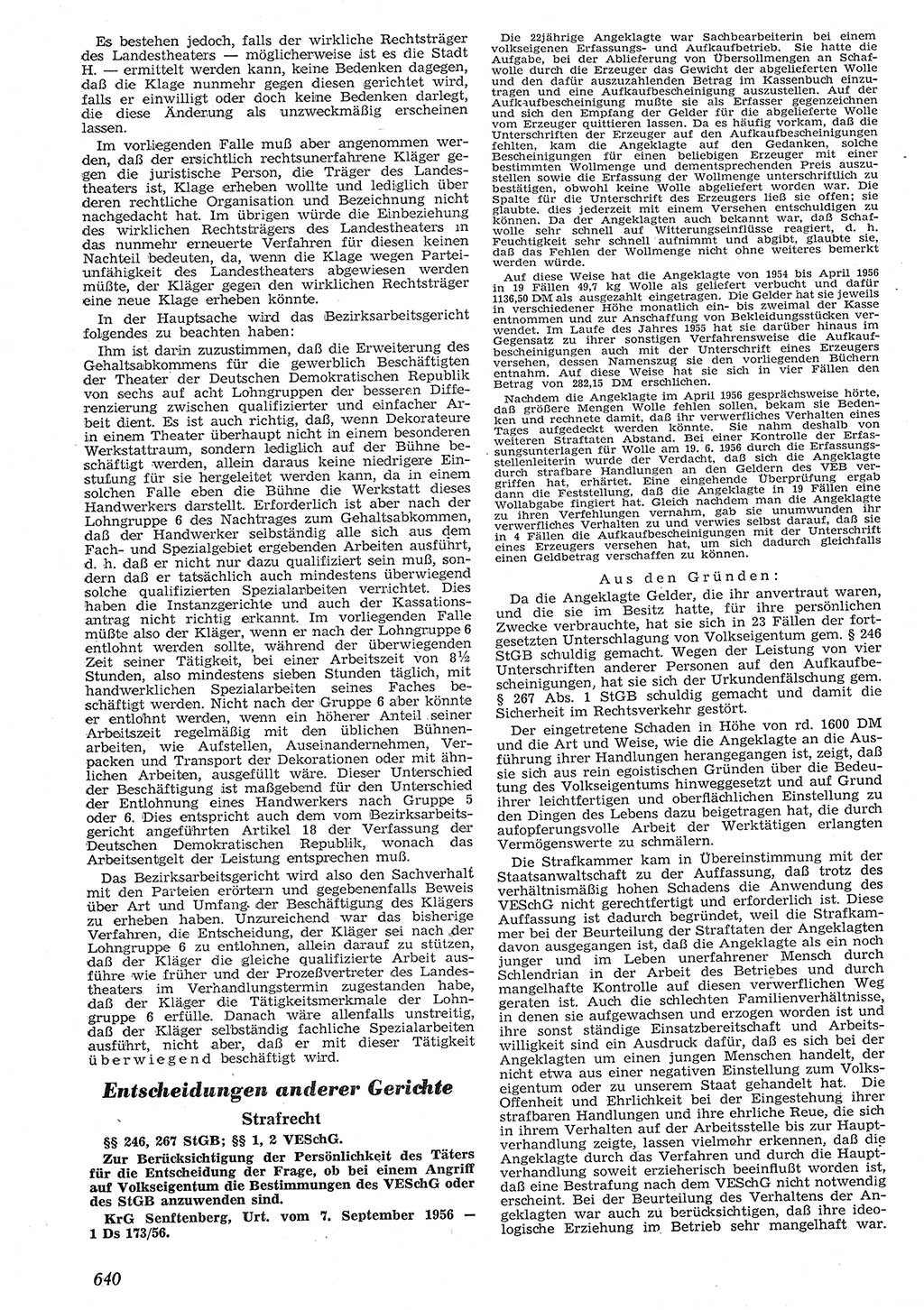 Neue Justiz (NJ), Zeitschrift für Recht und Rechtswissenschaft [Deutsche Demokratische Republik (DDR)], 10. Jahrgang 1956, Seite 640 (NJ DDR 1956, S. 640)