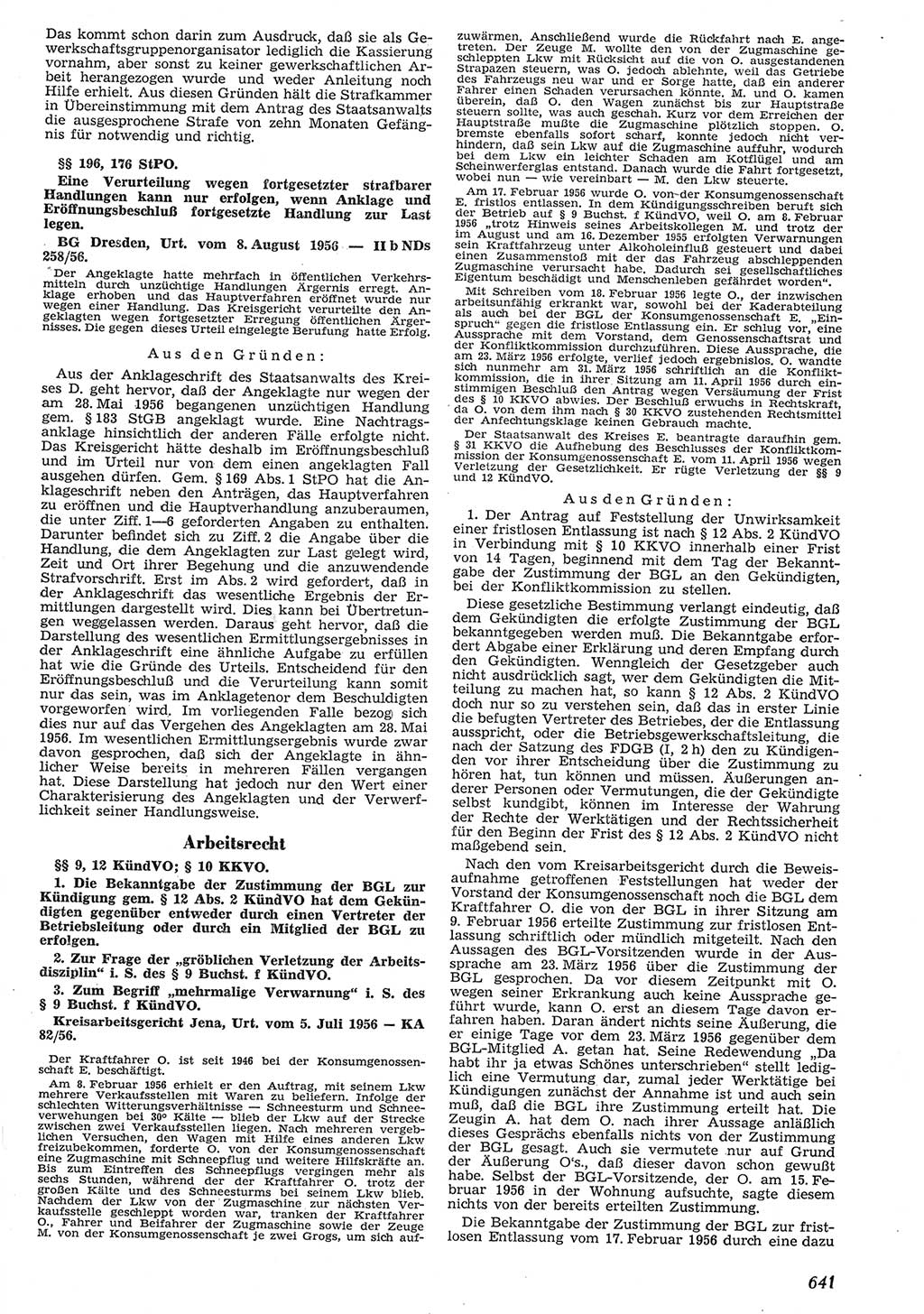 Neue Justiz (NJ), Zeitschrift für Recht und Rechtswissenschaft [Deutsche Demokratische Republik (DDR)], 10. Jahrgang 1956, Seite 641 (NJ DDR 1956, S. 641)