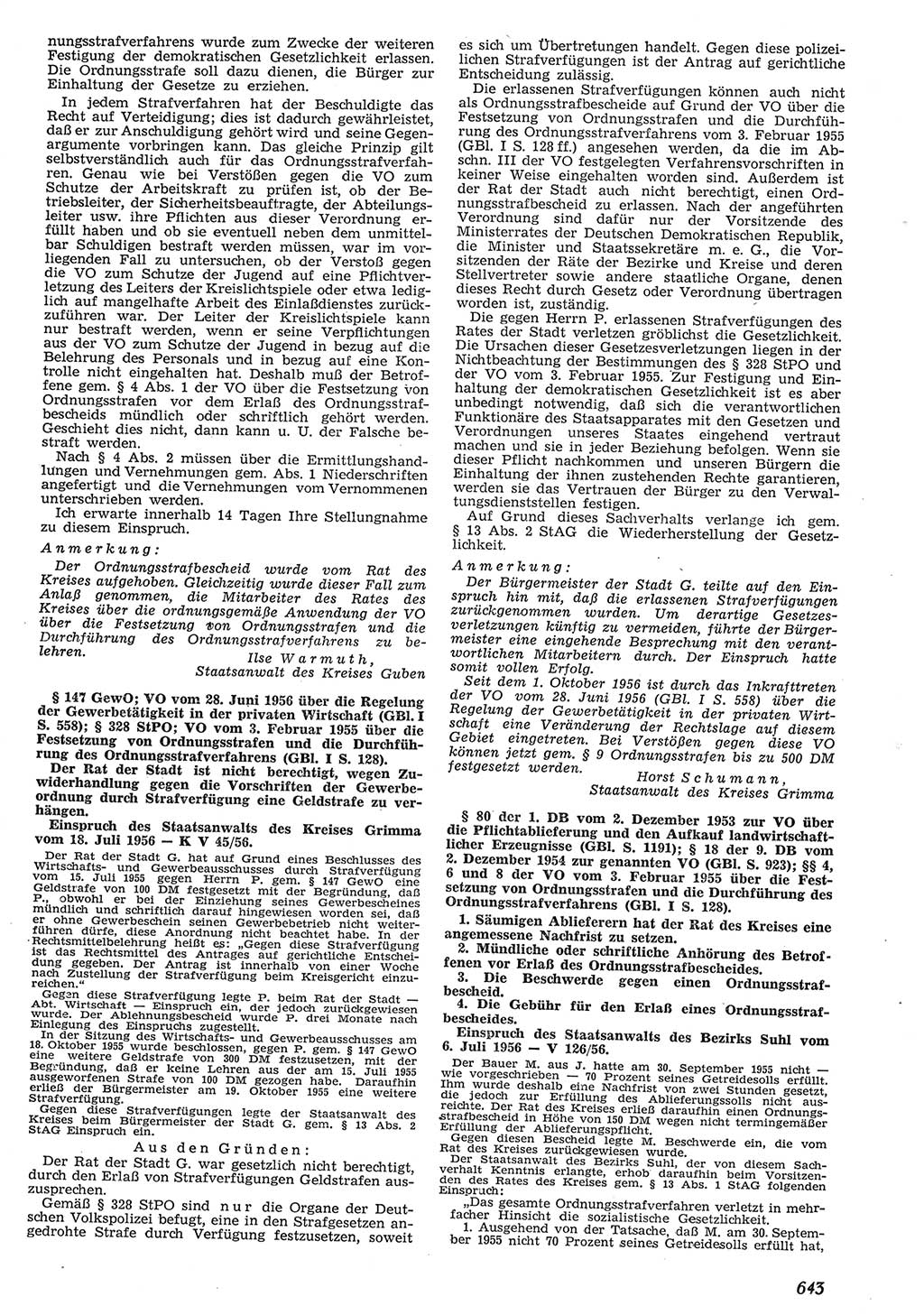 Neue Justiz (NJ), Zeitschrift für Recht und Rechtswissenschaft [Deutsche Demokratische Republik (DDR)], 10. Jahrgang 1956, Seite 643 (NJ DDR 1956, S. 643)