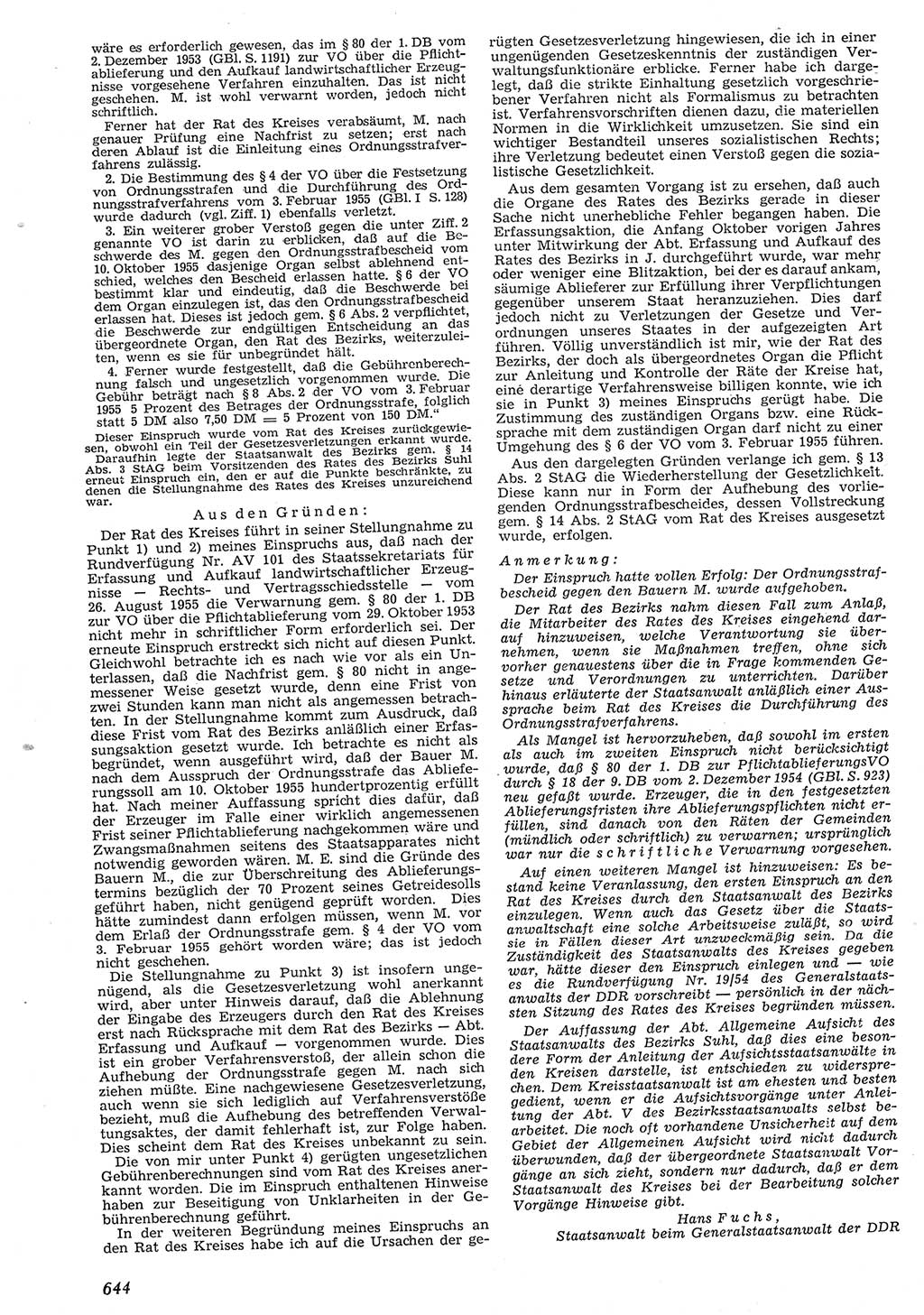 Neue Justiz (NJ), Zeitschrift für Recht und Rechtswissenschaft [Deutsche Demokratische Republik (DDR)], 10. Jahrgang 1956, Seite 644 (NJ DDR 1956, S. 644)