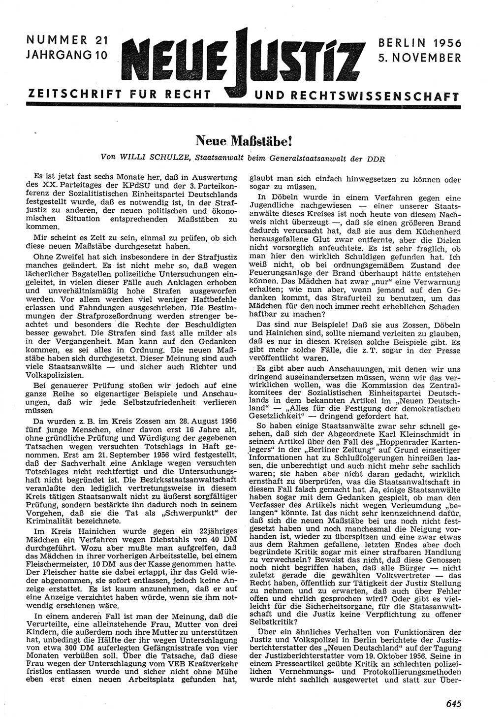 Neue Justiz (NJ), Zeitschrift für Recht und Rechtswissenschaft [Deutsche Demokratische Republik (DDR)], 10. Jahrgang 1956, Seite 645 (NJ DDR 1956, S. 645)
