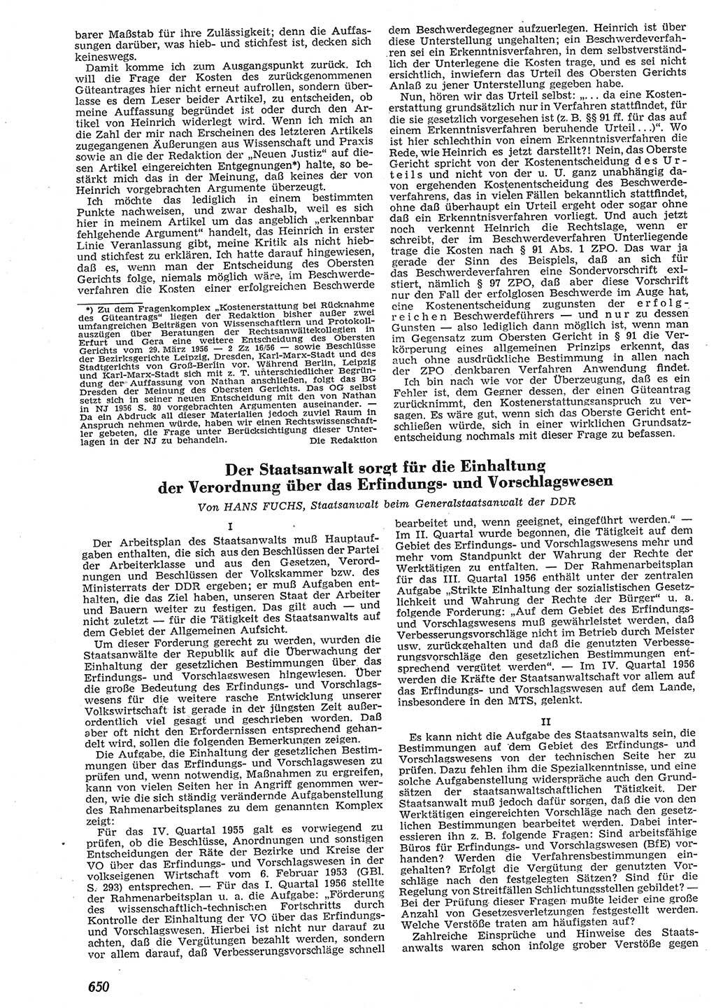 Neue Justiz (NJ), Zeitschrift für Recht und Rechtswissenschaft [Deutsche Demokratische Republik (DDR)], 10. Jahrgang 1956, Seite 650 (NJ DDR 1956, S. 650)