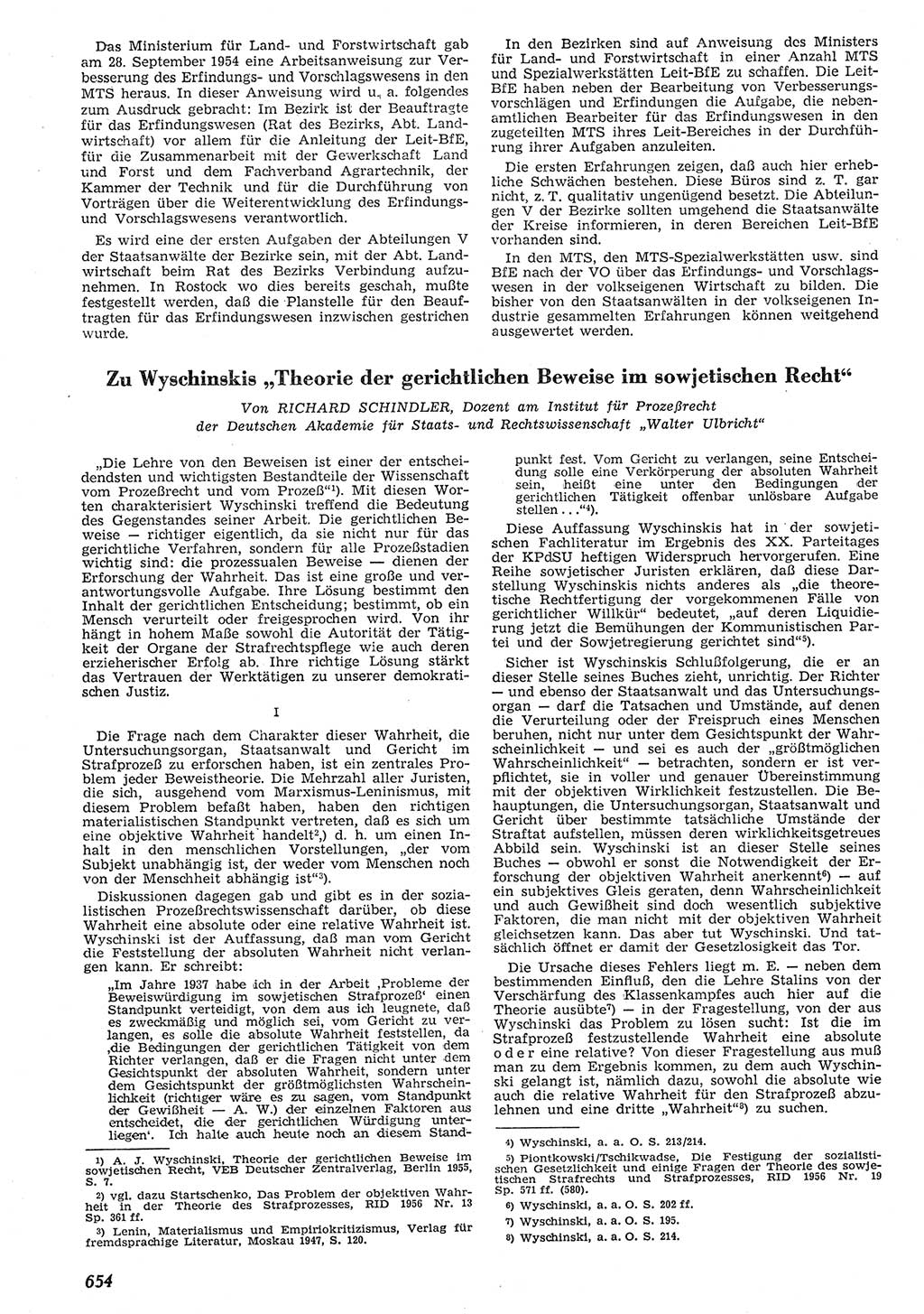Neue Justiz (NJ), Zeitschrift für Recht und Rechtswissenschaft [Deutsche Demokratische Republik (DDR)], 10. Jahrgang 1956, Seite 654 (NJ DDR 1956, S. 654)