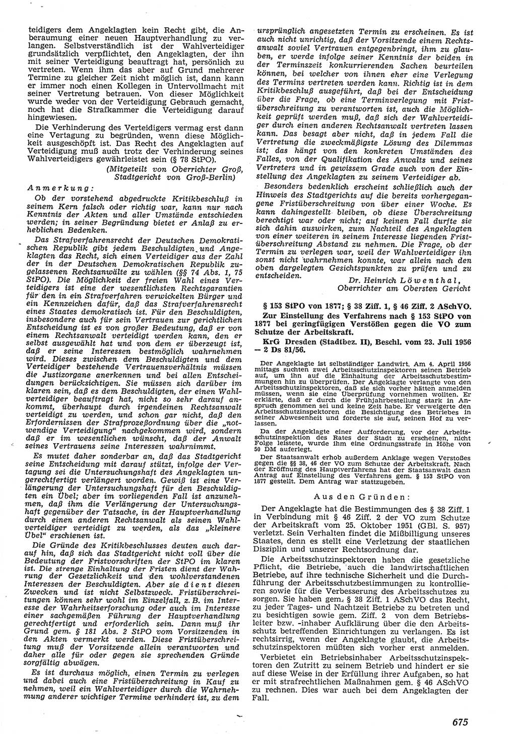 Neue Justiz (NJ), Zeitschrift für Recht und Rechtswissenschaft [Deutsche Demokratische Republik (DDR)], 10. Jahrgang 1956, Seite 675 (NJ DDR 1956, S. 675)