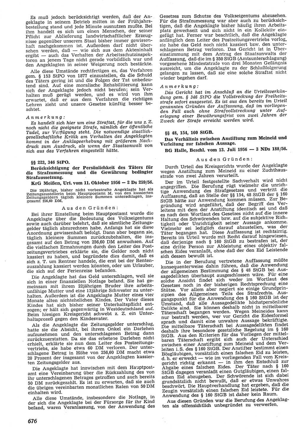 Neue Justiz (NJ), Zeitschrift für Recht und Rechtswissenschaft [Deutsche Demokratische Republik (DDR)], 10. Jahrgang 1956, Seite 676 (NJ DDR 1956, S. 676)