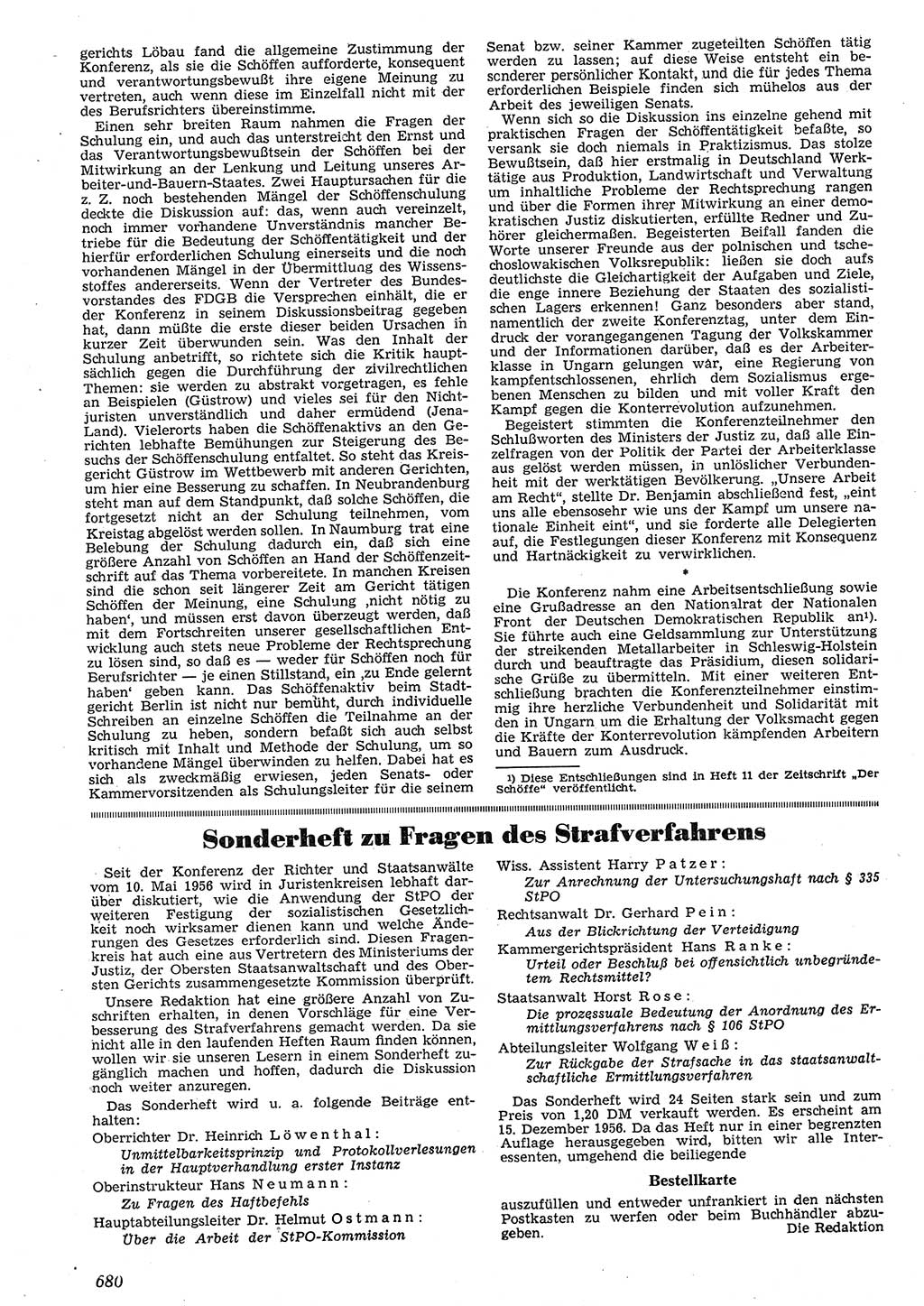 Neue Justiz (NJ), Zeitschrift für Recht und Rechtswissenschaft [Deutsche Demokratische Republik (DDR)], 10. Jahrgang 1956, Seite 680 (NJ DDR 1956, S. 680)