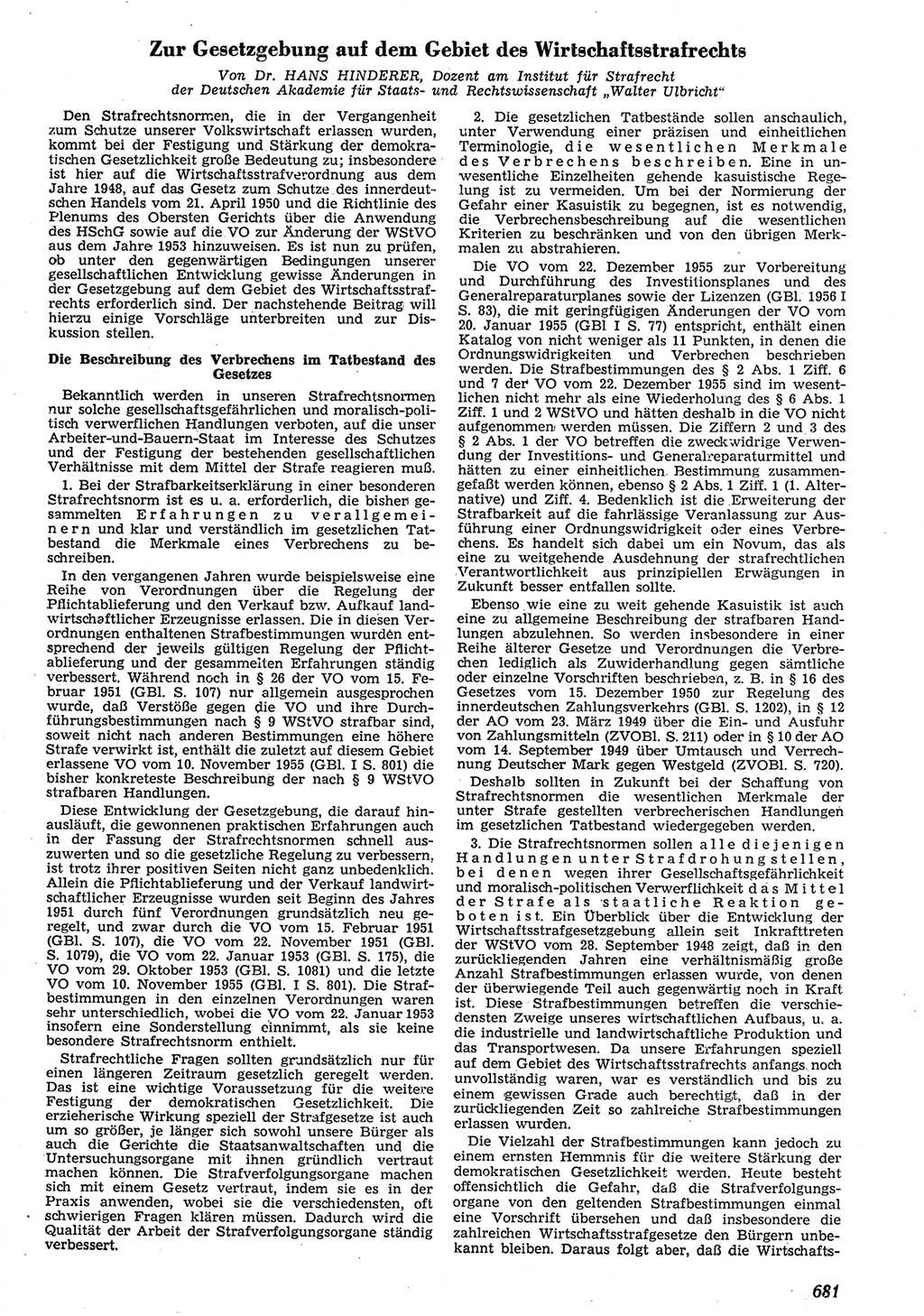 Neue Justiz (NJ), Zeitschrift für Recht und Rechtswissenschaft [Deutsche Demokratische Republik (DDR)], 10. Jahrgang 1956, Seite 681 (NJ DDR 1956, S. 681)