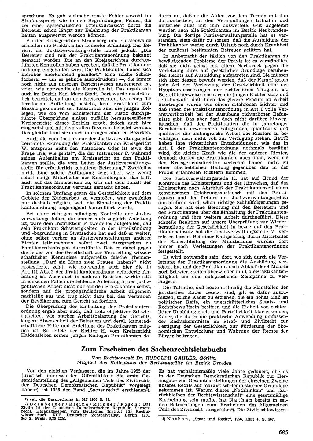 Neue Justiz (NJ), Zeitschrift für Recht und Rechtswissenschaft [Deutsche Demokratische Republik (DDR)], 10. Jahrgang 1956, Seite 685 (NJ DDR 1956, S. 685)