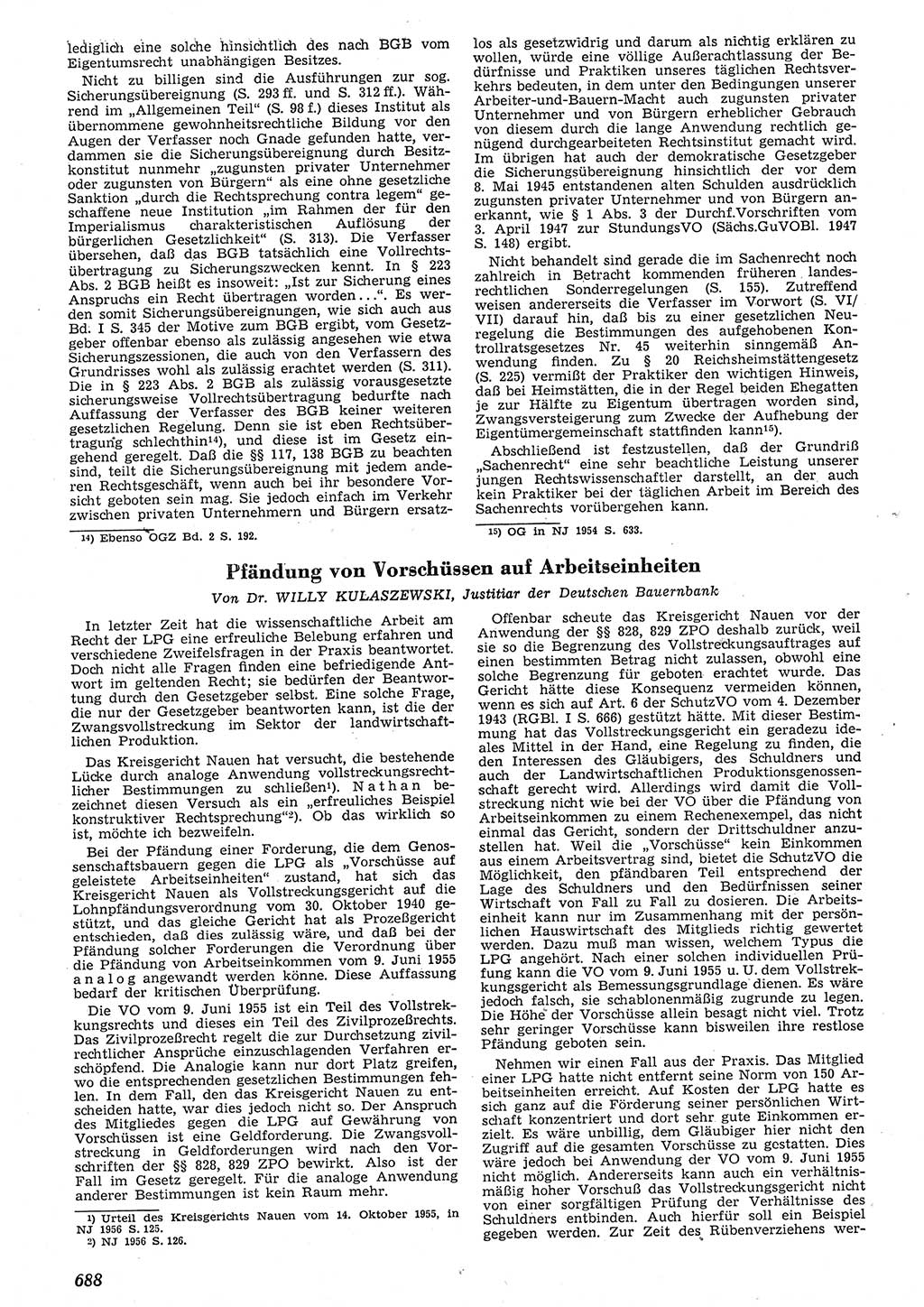 Neue Justiz (NJ), Zeitschrift für Recht und Rechtswissenschaft [Deutsche Demokratische Republik (DDR)], 10. Jahrgang 1956, Seite 688 (NJ DDR 1956, S. 688)
