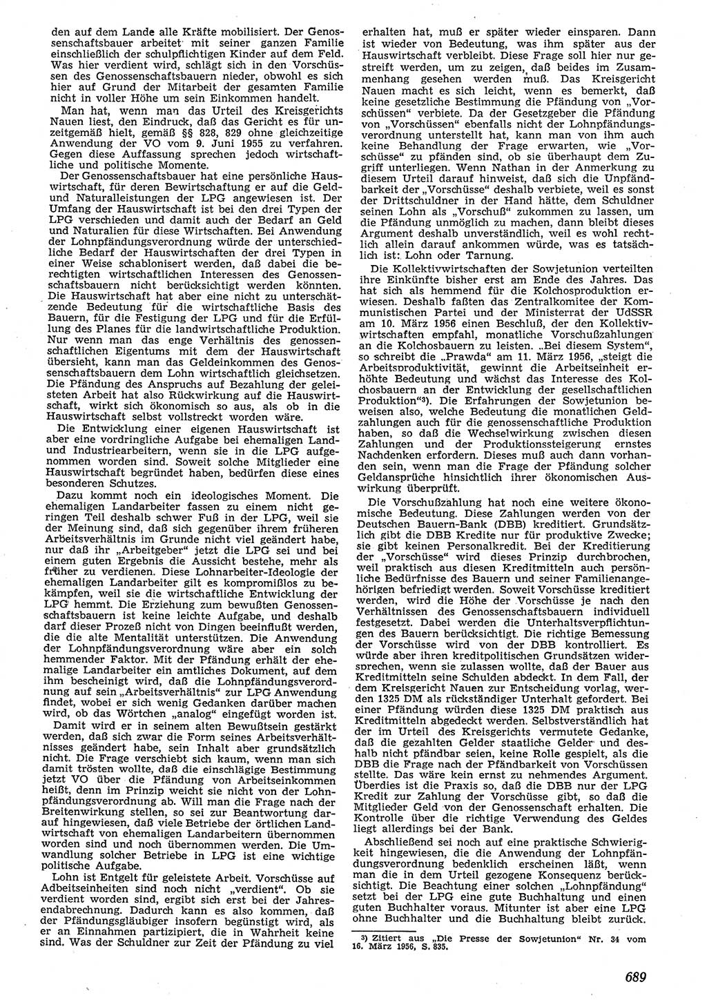 Neue Justiz (NJ), Zeitschrift für Recht und Rechtswissenschaft [Deutsche Demokratische Republik (DDR)], 10. Jahrgang 1956, Seite 689 (NJ DDR 1956, S. 689)