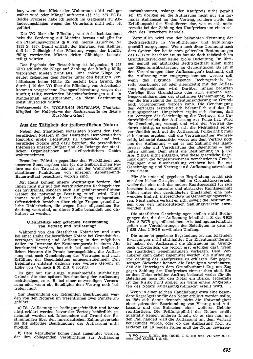 Neue Justiz (NJ), Zeitschrift für Recht und Rechtswissenschaft [Deutsche Demokratische Republik (DDR)], 10. Jahrgang 1956, Seite 695 (NJ DDR 1956, S. 695)