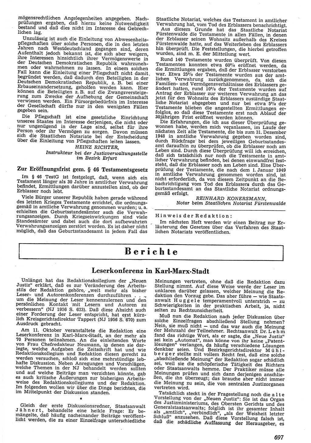 Neue Justiz (NJ), Zeitschrift für Recht und Rechtswissenschaft [Deutsche Demokratische Republik (DDR)], 10. Jahrgang 1956, Seite 697 (NJ DDR 1956, S. 697)