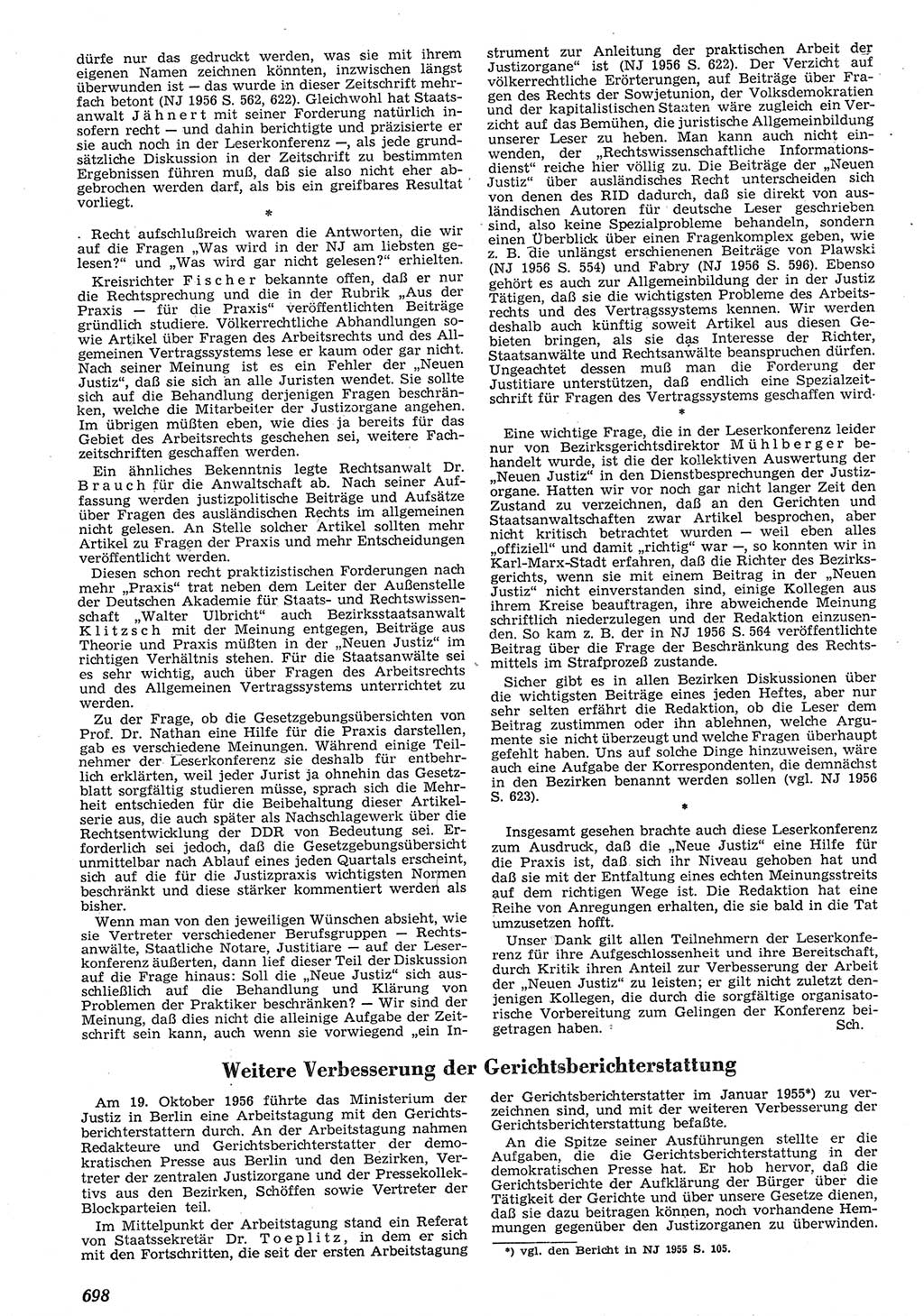 Neue Justiz (NJ), Zeitschrift für Recht und Rechtswissenschaft [Deutsche Demokratische Republik (DDR)], 10. Jahrgang 1956, Seite 698 (NJ DDR 1956, S. 698)