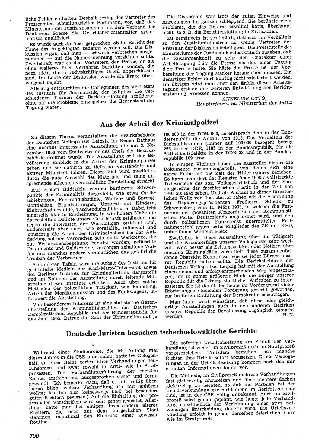 Neue Justiz (NJ), Zeitschrift für Recht und Rechtswissenschaft [Deutsche Demokratische Republik (DDR)], 10. Jahrgang 1956, Seite 700 (NJ DDR 1956, S. 700)