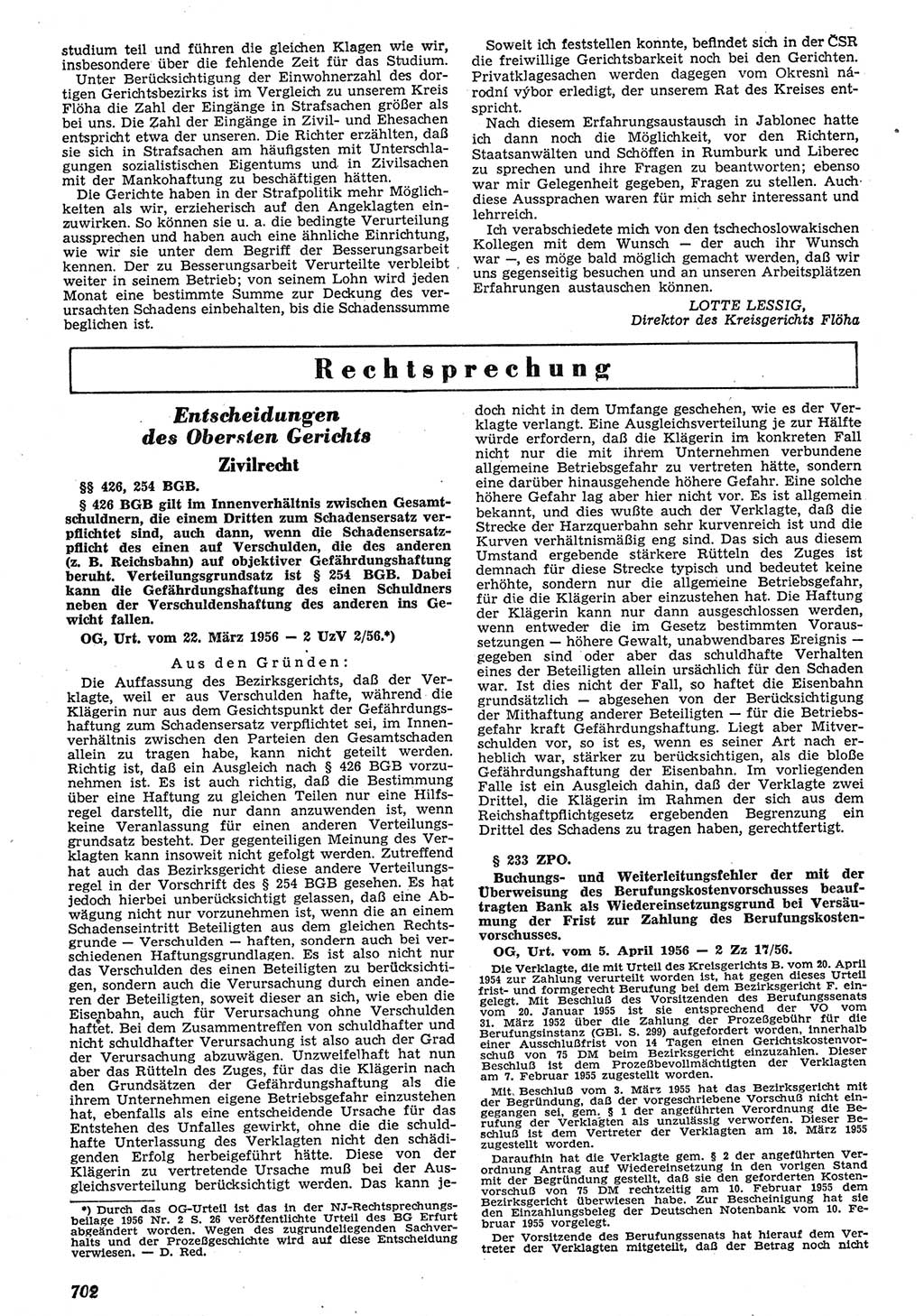 Neue Justiz (NJ), Zeitschrift für Recht und Rechtswissenschaft [Deutsche Demokratische Republik (DDR)], 10. Jahrgang 1956, Seite 702 (NJ DDR 1956, S. 702)