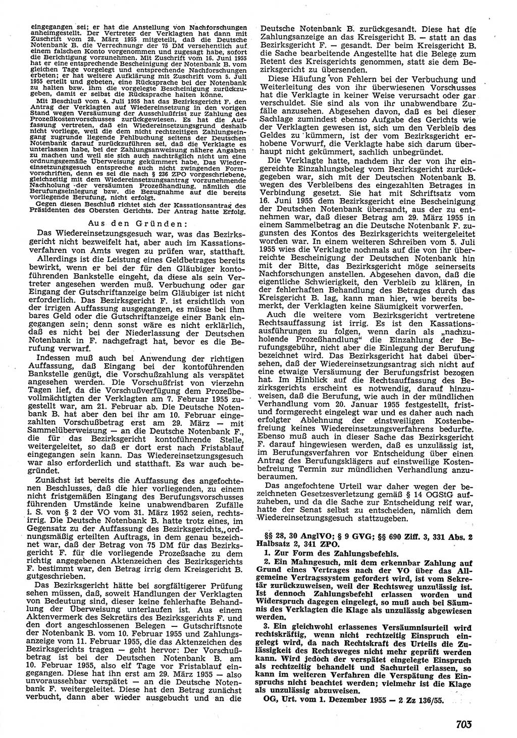 Neue Justiz (NJ), Zeitschrift für Recht und Rechtswissenschaft [Deutsche Demokratische Republik (DDR)], 10. Jahrgang 1956, Seite 703 (NJ DDR 1956, S. 703)