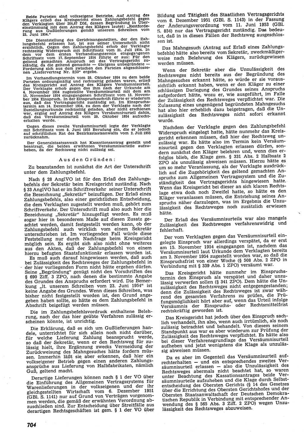 Neue Justiz (NJ), Zeitschrift für Recht und Rechtswissenschaft [Deutsche Demokratische Republik (DDR)], 10. Jahrgang 1956, Seite 704 (NJ DDR 1956, S. 704)
