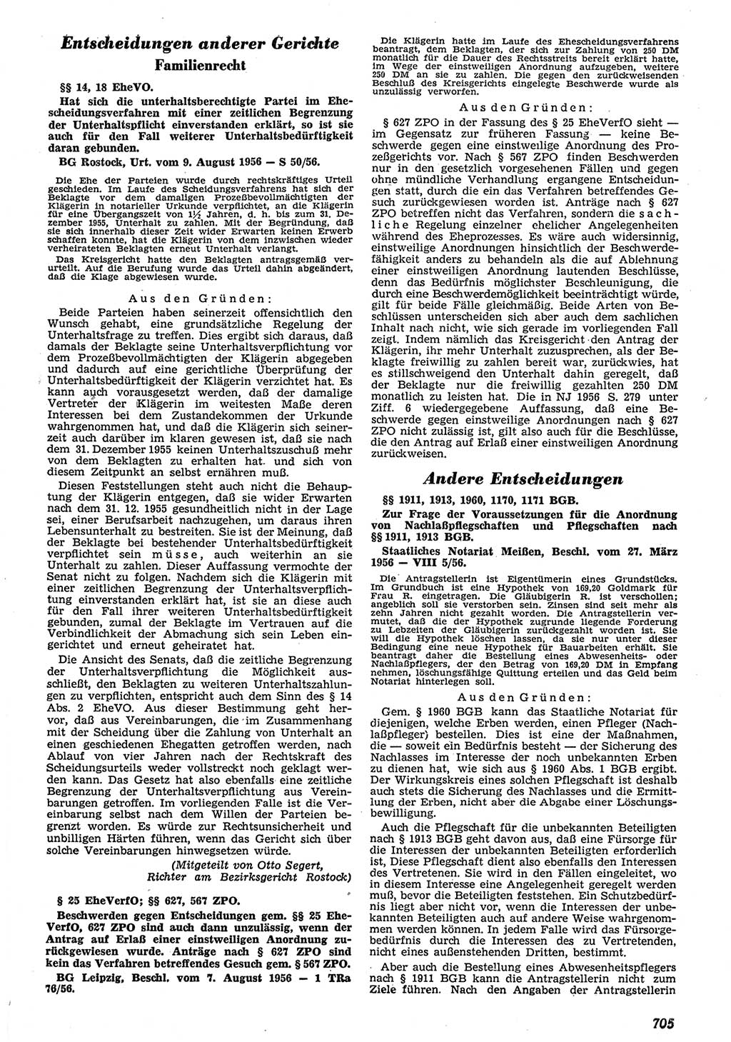 Neue Justiz (NJ), Zeitschrift für Recht und Rechtswissenschaft [Deutsche Demokratische Republik (DDR)], 10. Jahrgang 1956, Seite 705 (NJ DDR 1956, S. 705)