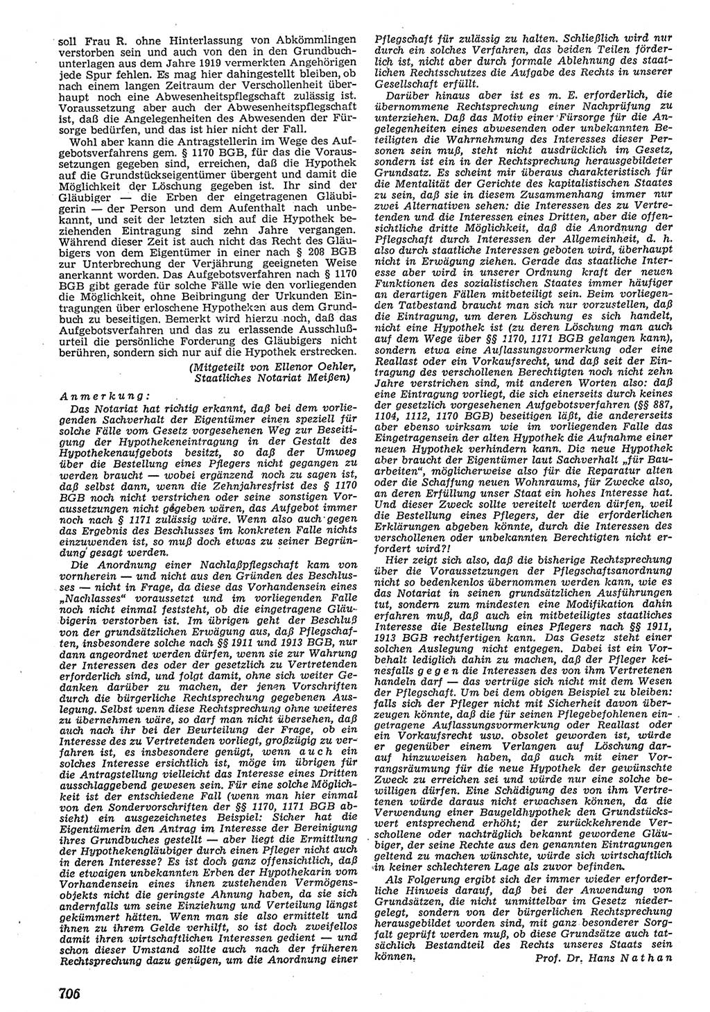 Neue Justiz (NJ), Zeitschrift für Recht und Rechtswissenschaft [Deutsche Demokratische Republik (DDR)], 10. Jahrgang 1956, Seite 706 (NJ DDR 1956, S. 706)