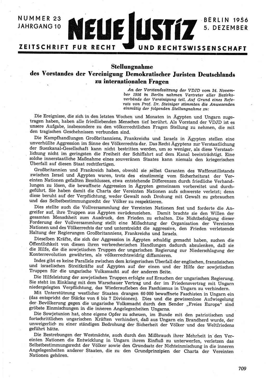 Neue Justiz (NJ), Zeitschrift für Recht und Rechtswissenschaft [Deutsche Demokratische Republik (DDR)], 10. Jahrgang 1956, Seite 709 (NJ DDR 1956, S. 709)