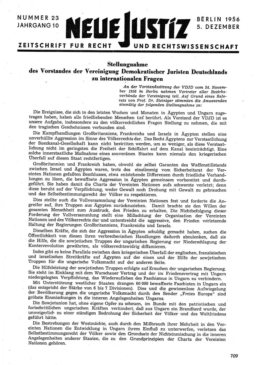 Neue Justiz (NJ), Zeitschrift für Recht und Rechtswissenschaft [Deutsche Demokratische Republik (DDR)], 10. Jahrgang 1956, Seite 709 (NJ DDR 1956, S. 709)