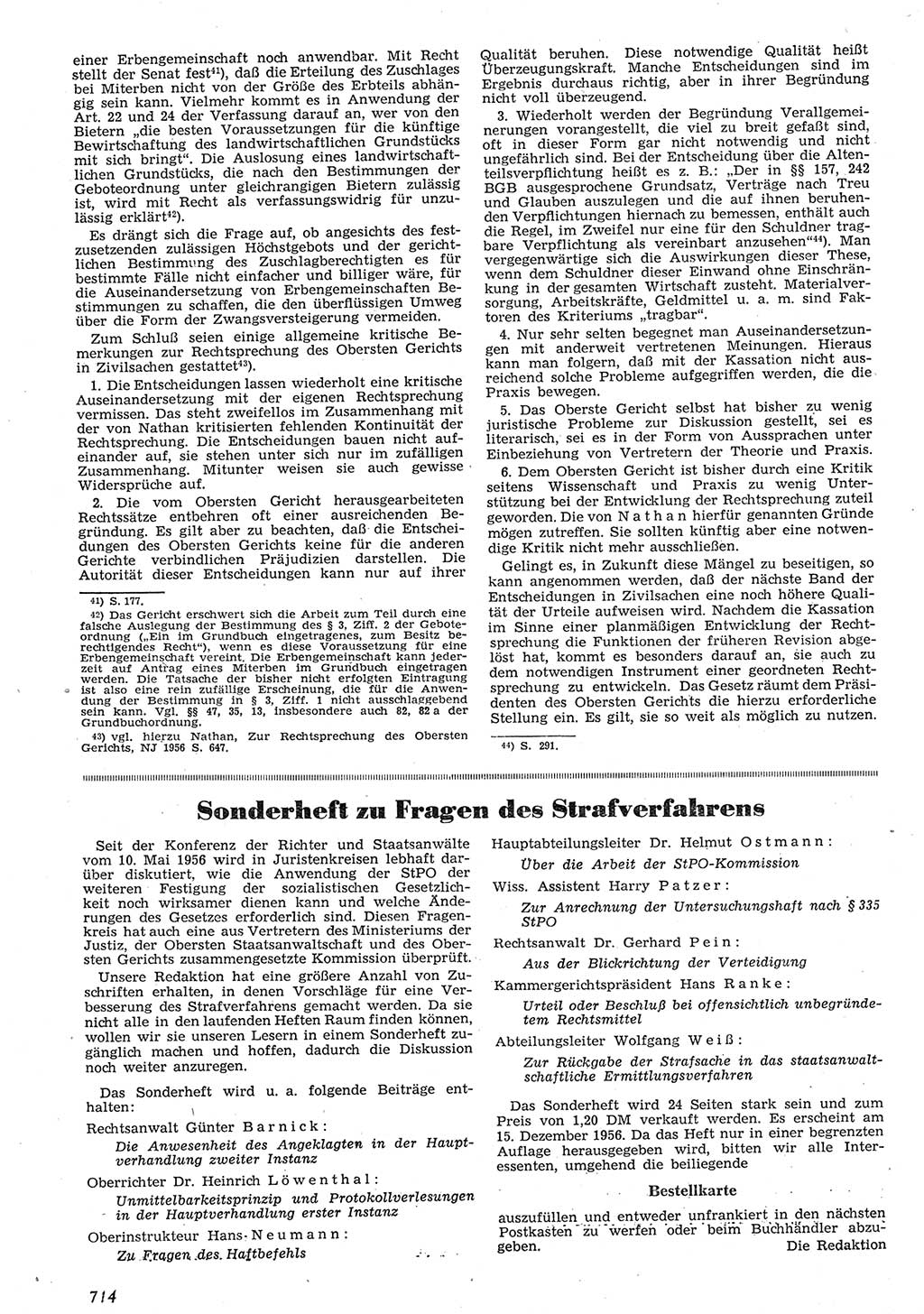 Neue Justiz (NJ), Zeitschrift für Recht und Rechtswissenschaft [Deutsche Demokratische Republik (DDR)], 10. Jahrgang 1956, Seite 714 (NJ DDR 1956, S. 714)