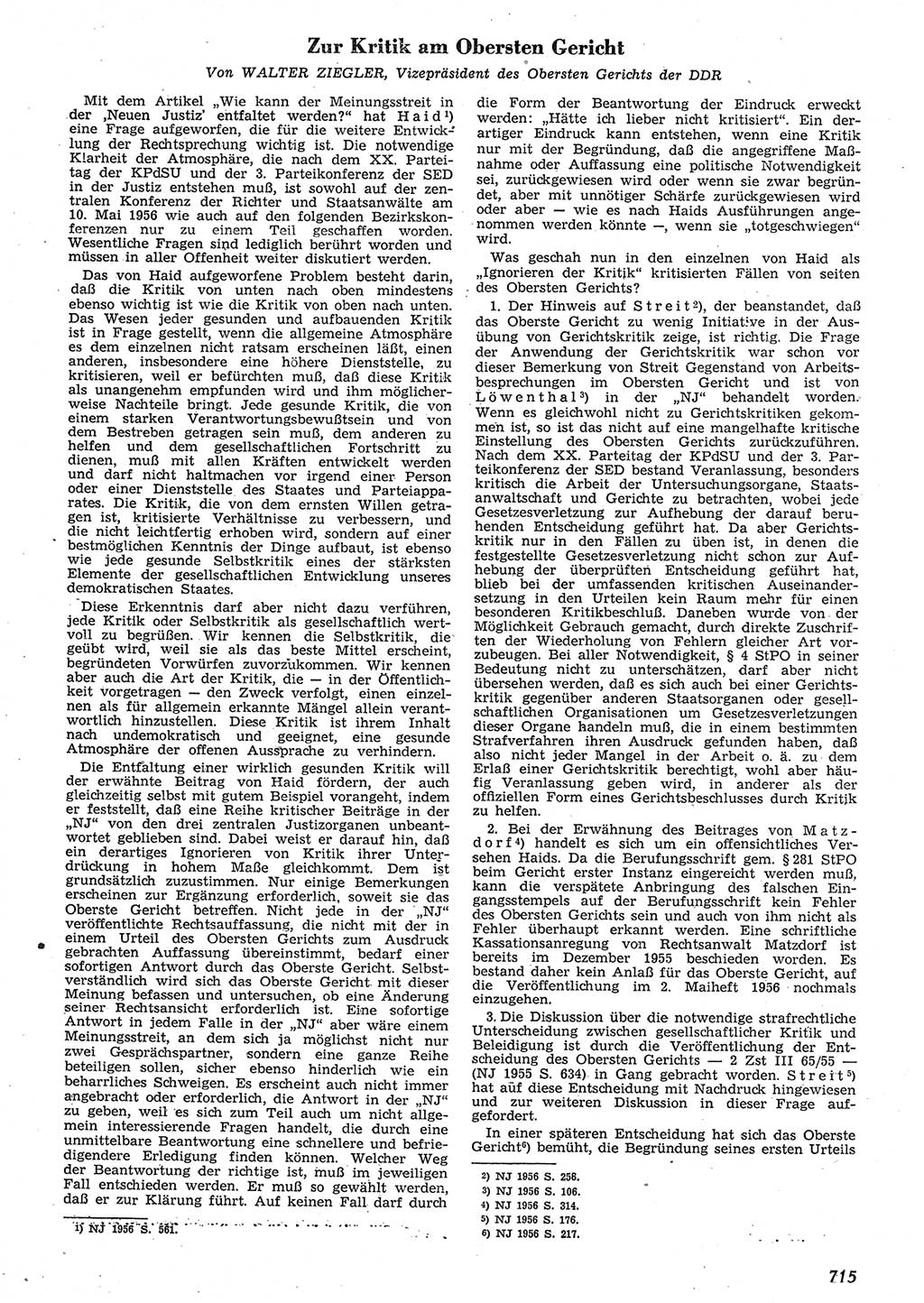 Neue Justiz (NJ), Zeitschrift für Recht und Rechtswissenschaft [Deutsche Demokratische Republik (DDR)], 10. Jahrgang 1956, Seite 715 (NJ DDR 1956, S. 715)