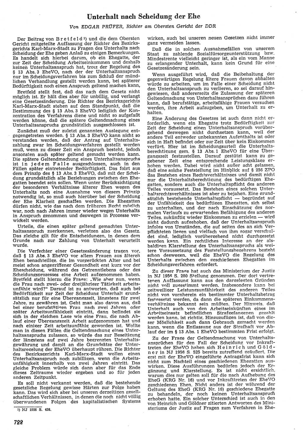 Neue Justiz (NJ), Zeitschrift für Recht und Rechtswissenschaft [Deutsche Demokratische Republik (DDR)], 10. Jahrgang 1956, Seite 722 (NJ DDR 1956, S. 722)