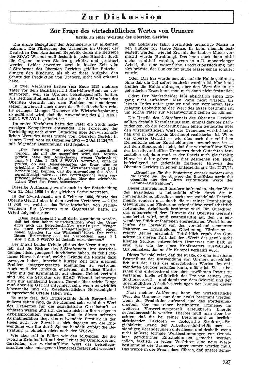 Neue Justiz (NJ), Zeitschrift für Recht und Rechtswissenschaft [Deutsche Demokratische Republik (DDR)], 10. Jahrgang 1956, Seite 727 (NJ DDR 1956, S. 727)