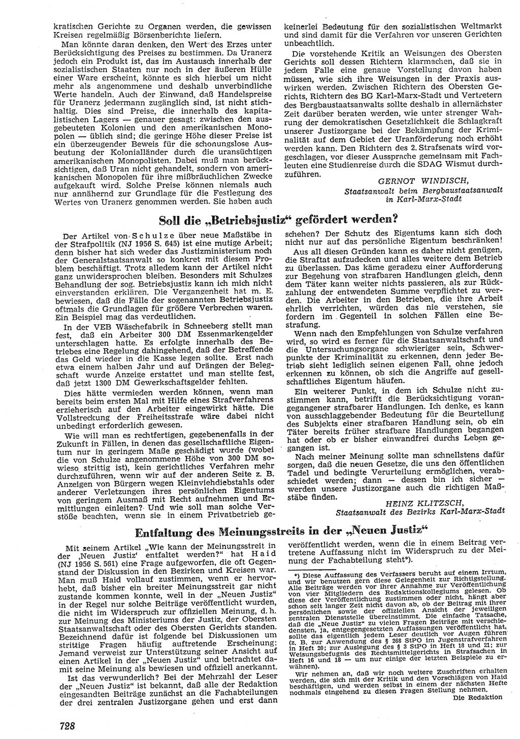 Neue Justiz (NJ), Zeitschrift für Recht und Rechtswissenschaft [Deutsche Demokratische Republik (DDR)], 10. Jahrgang 1956, Seite 728 (NJ DDR 1956, S. 728)